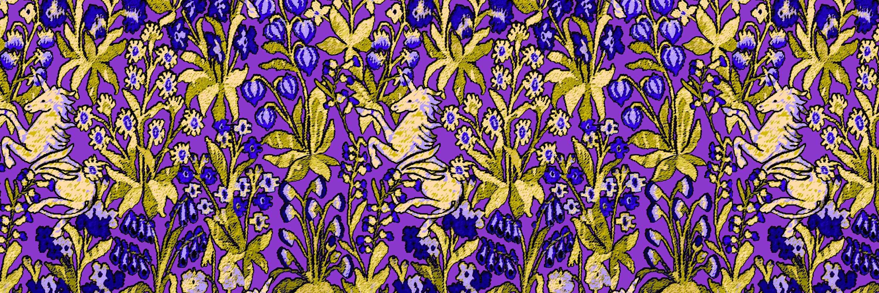 Unicorn Tapestry print banner with print in violet colorway.