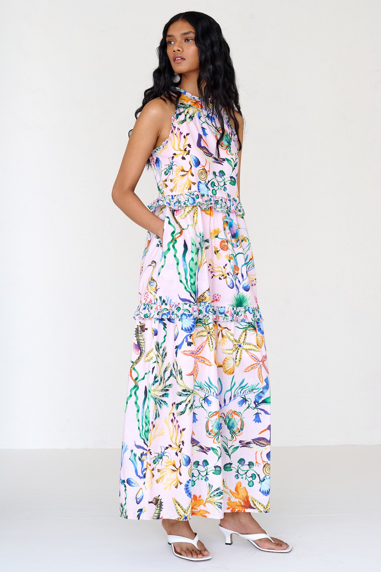 Amelia Dress Tidepool Conch - Versatile Halter Dress