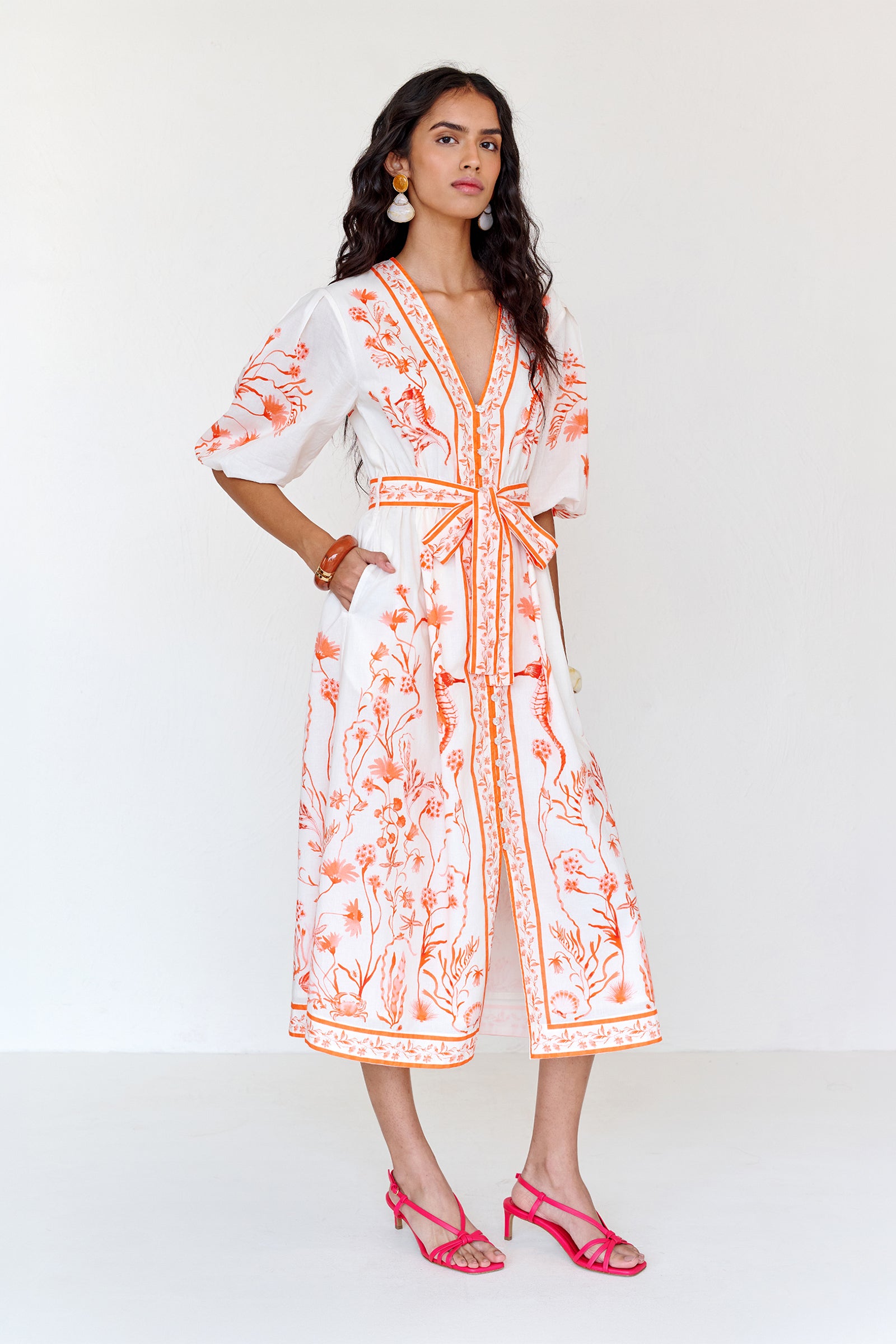 Annabelle Dress Tidepool Blush - V-Neck Shirtdress | Banjanan L Annabelle Dress Tidepool Blush - V-Neck Shirtdress | Banjanan L