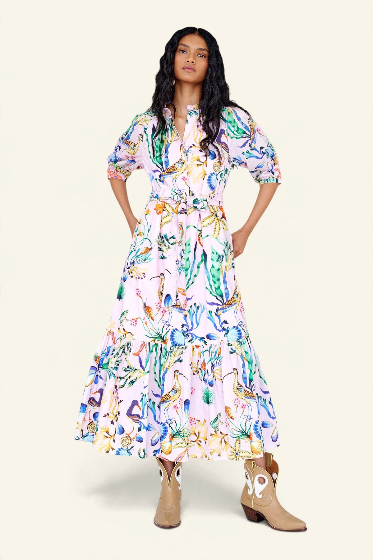 Betty Dress Tidepool Conch - Gathered Cotton Voile Dress | Banjanan