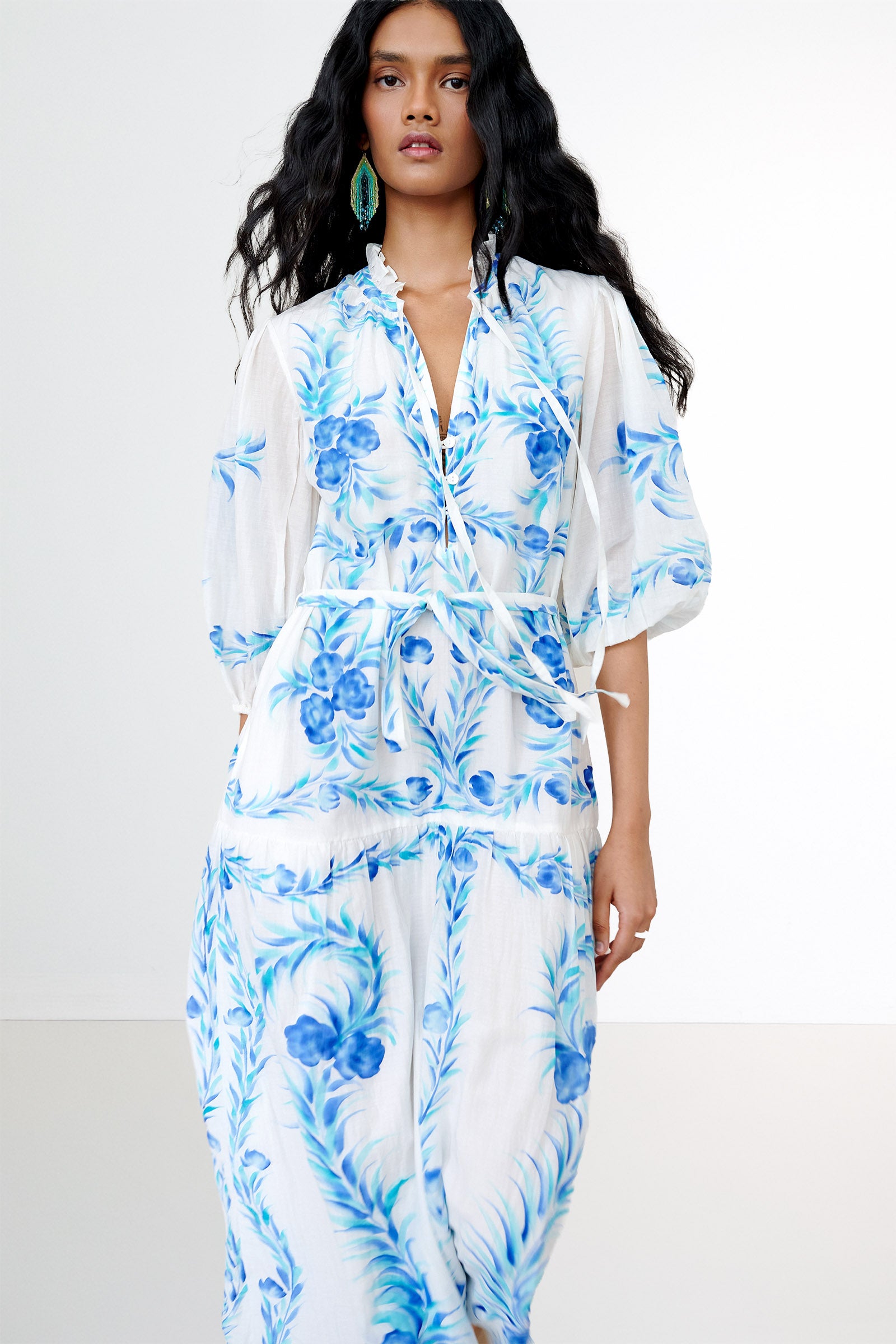 Liza Dress Bagh Bouquet Cyan
