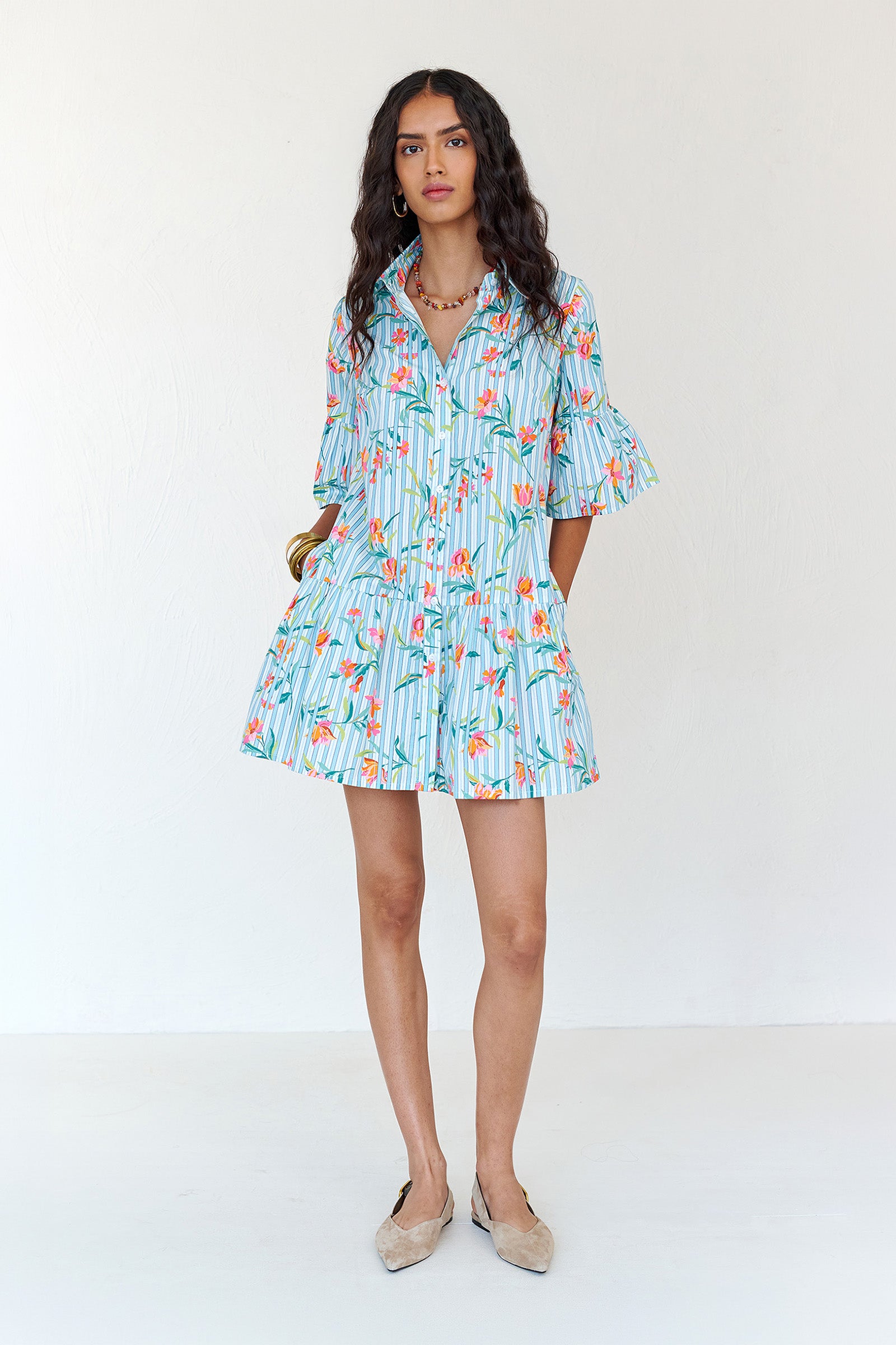 banjanan mini dress Anne Mini Dress Tidepool Conch - Long Sleeve Mini Dress