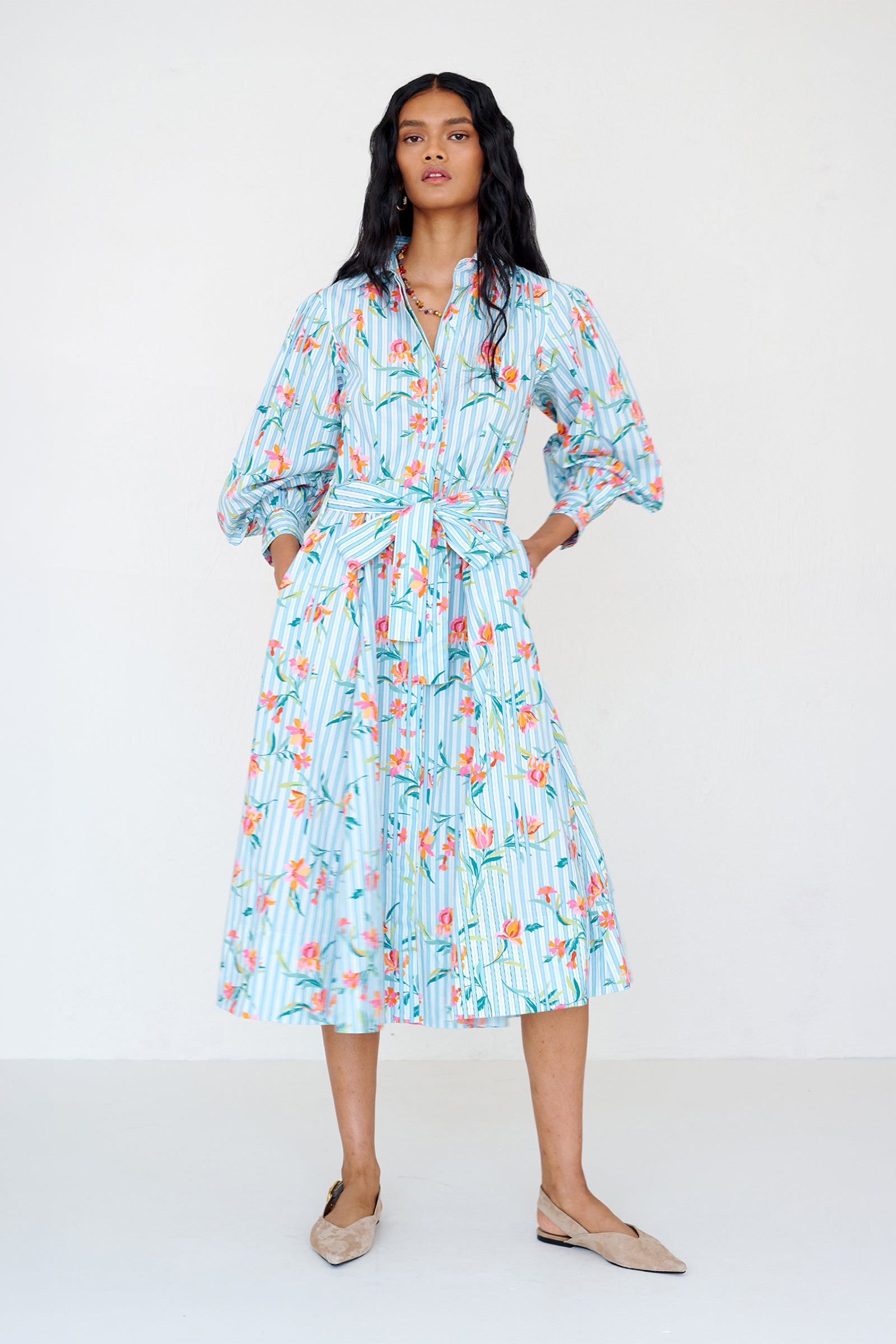 Harris Shirt Dress Orchid Pinstripe Placid - Fitted Shirtdress