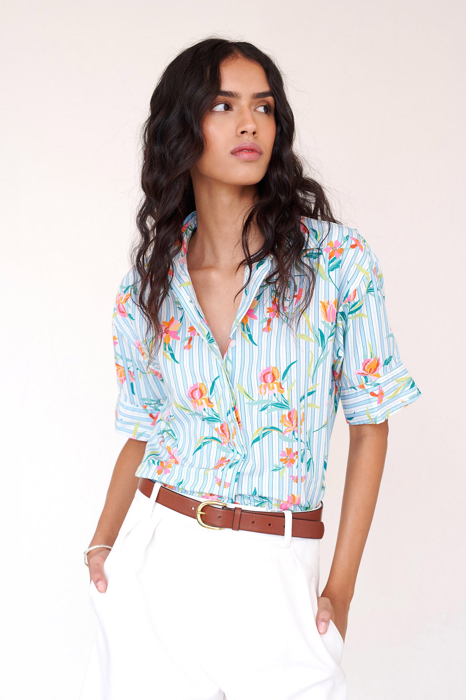 Jura Shirt Orchid Pinstripe Placid - Fitted Cotton Voile Shirt