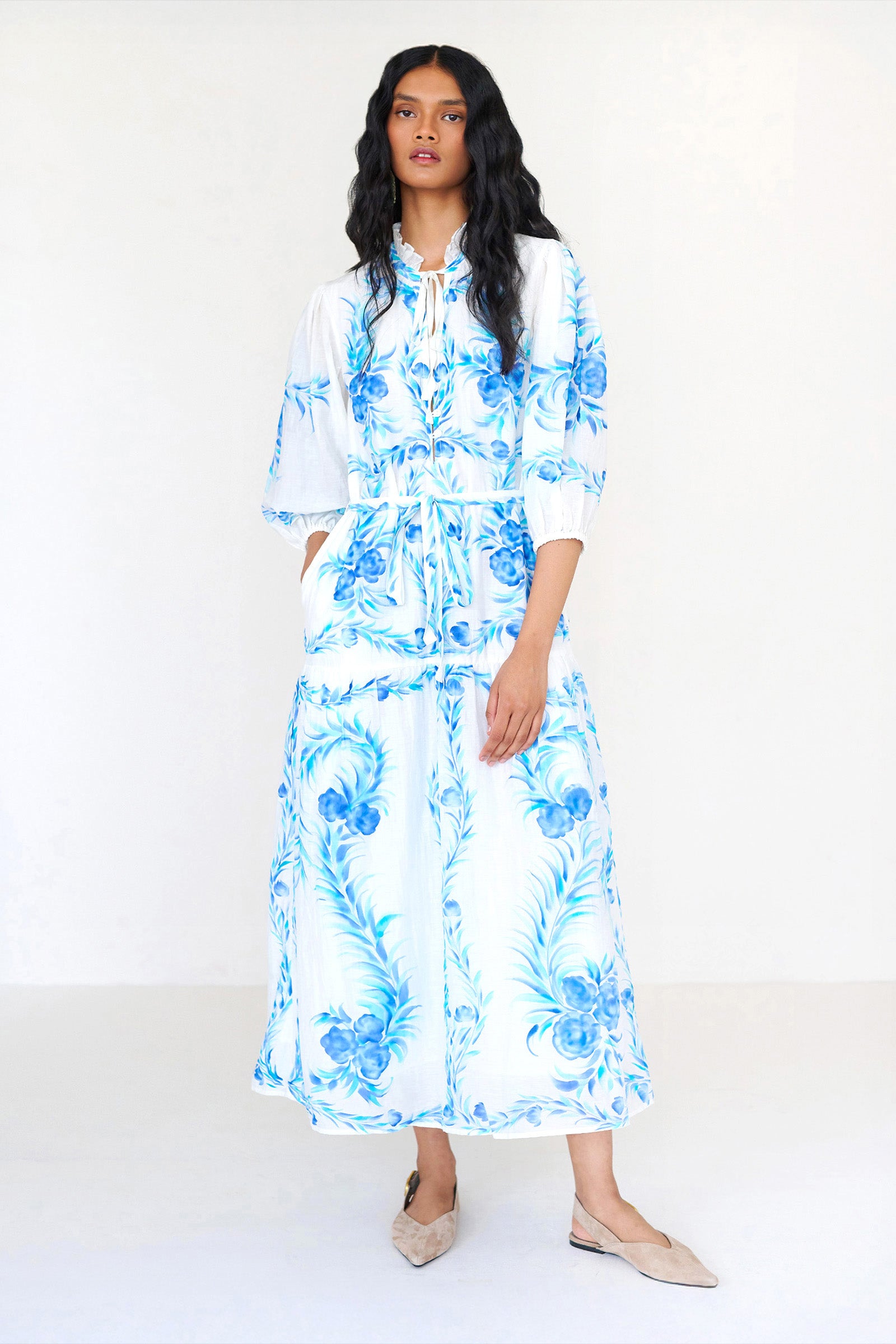 Liza Dress Bagh Bouquet Cyan