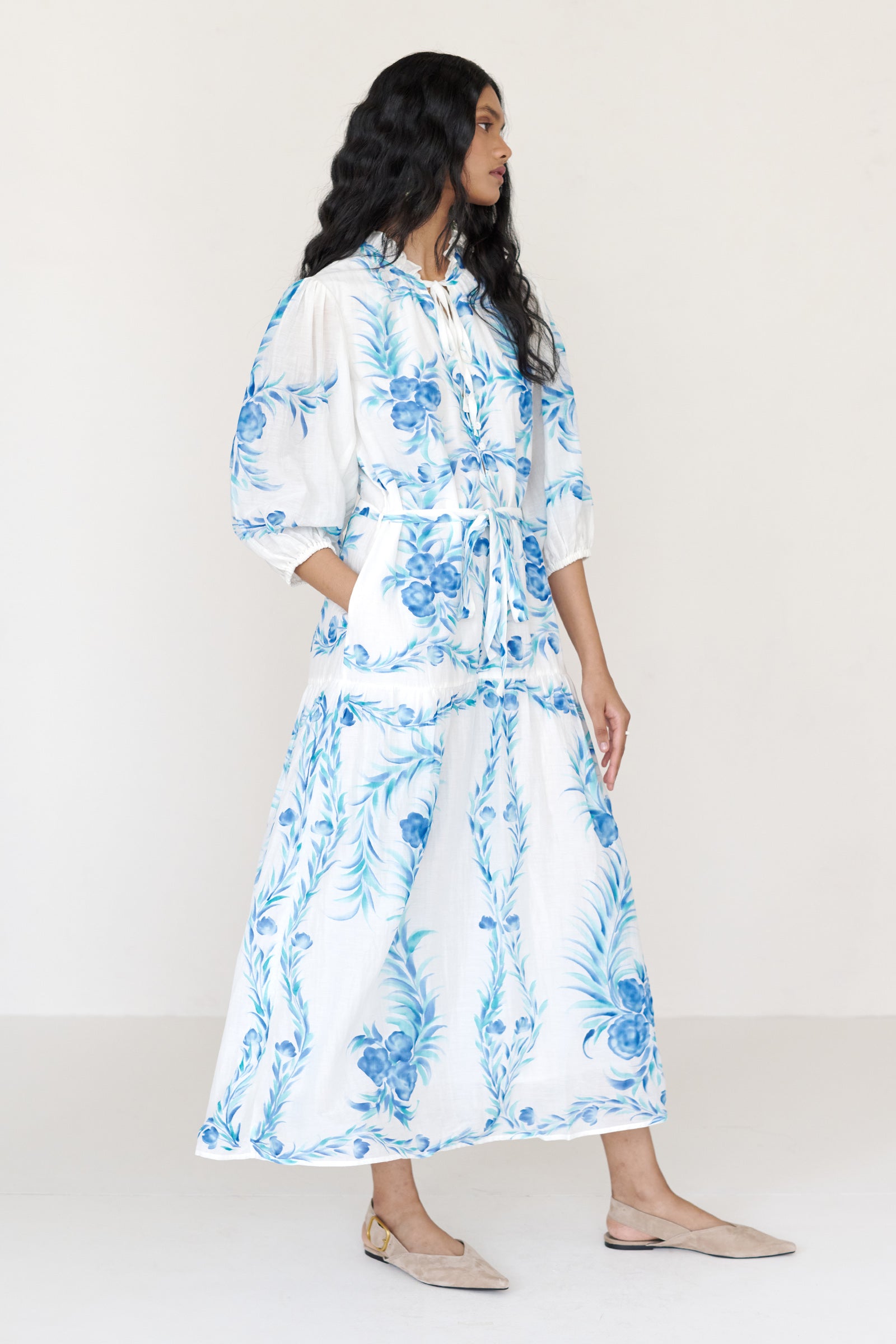 Liza Dress Bagh Bouquet Cyan