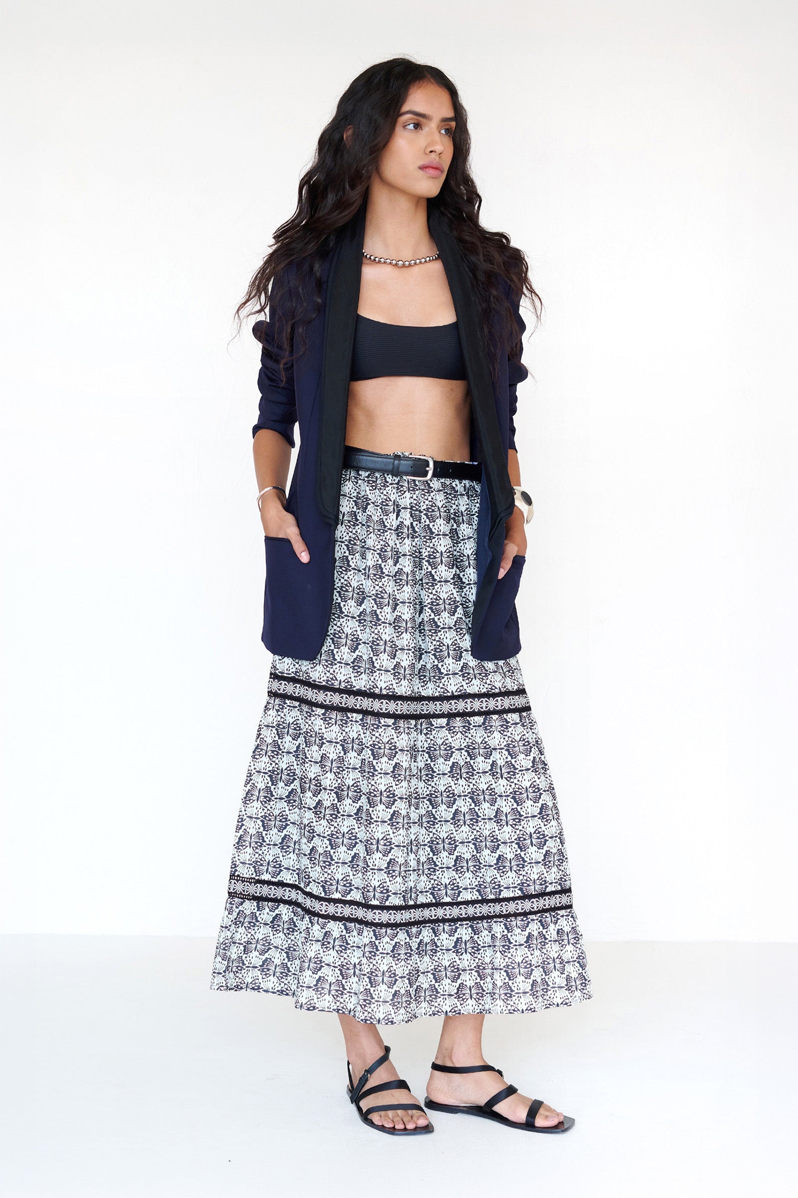 Liza Skirt Flutter Caviar - Tiered Cotton Voile Skirt | Banjanan