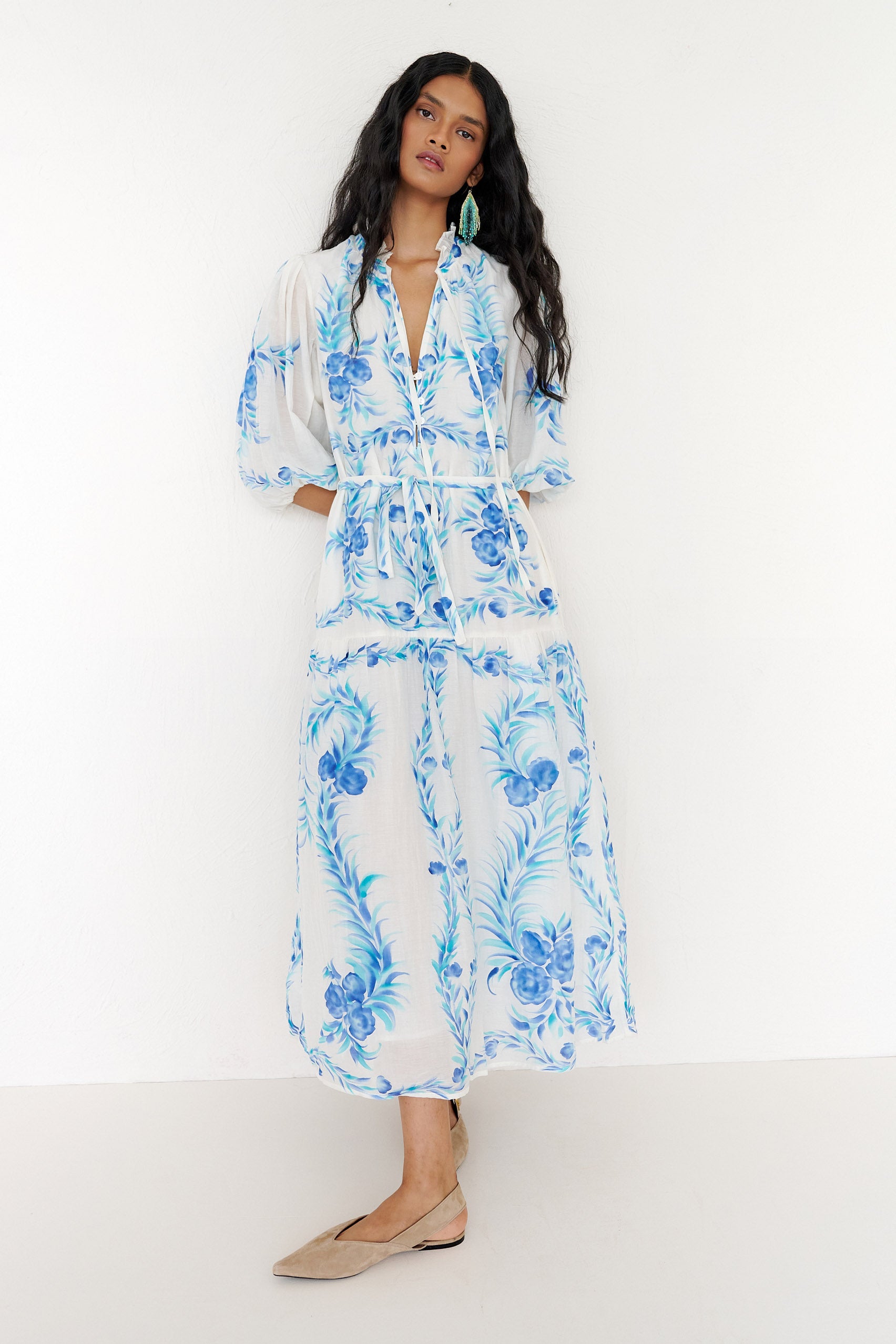 Liza Dress Bagh Bouquet Cyan