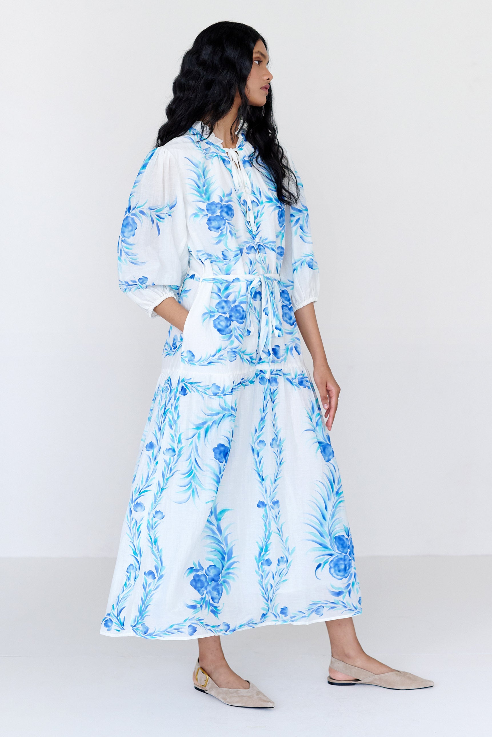 Liza Dress Bagh Bouquet Cyan