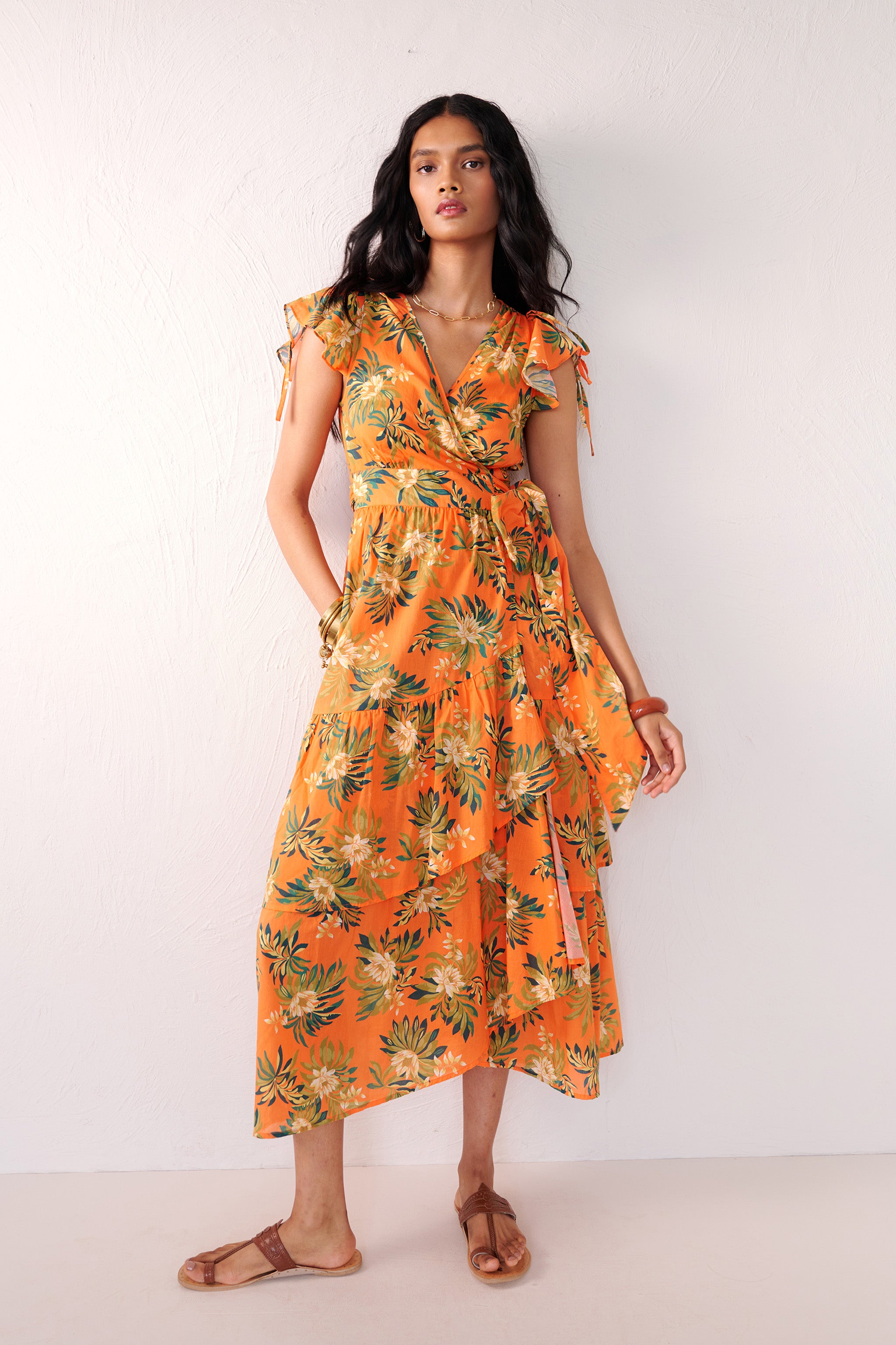 Mercy Dress Artichoke Flower Melon - Versatile Wrap Dress | Banjanan