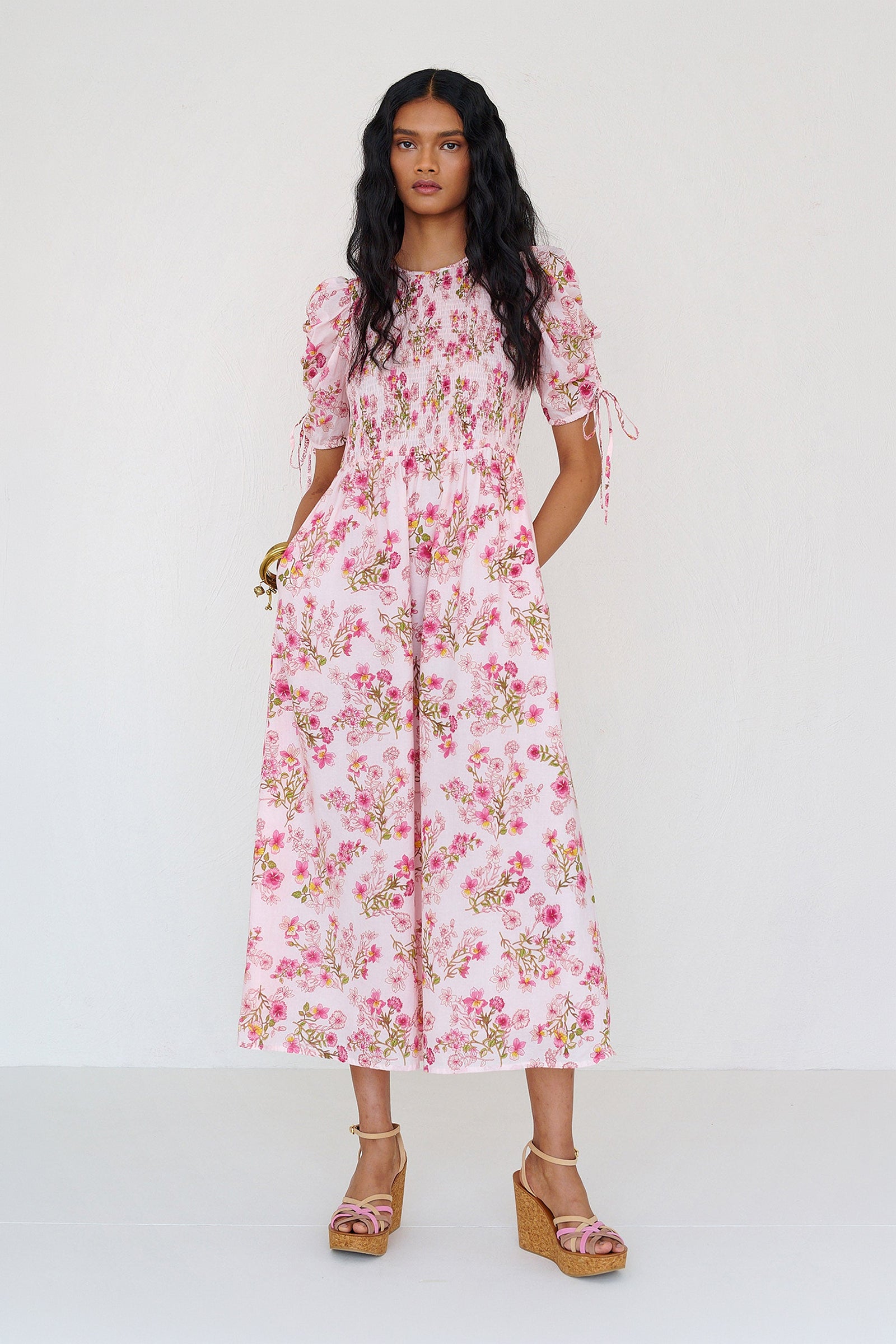 Queenie Dress Burdock Peony - Smocked Midi Dress | Banjanan