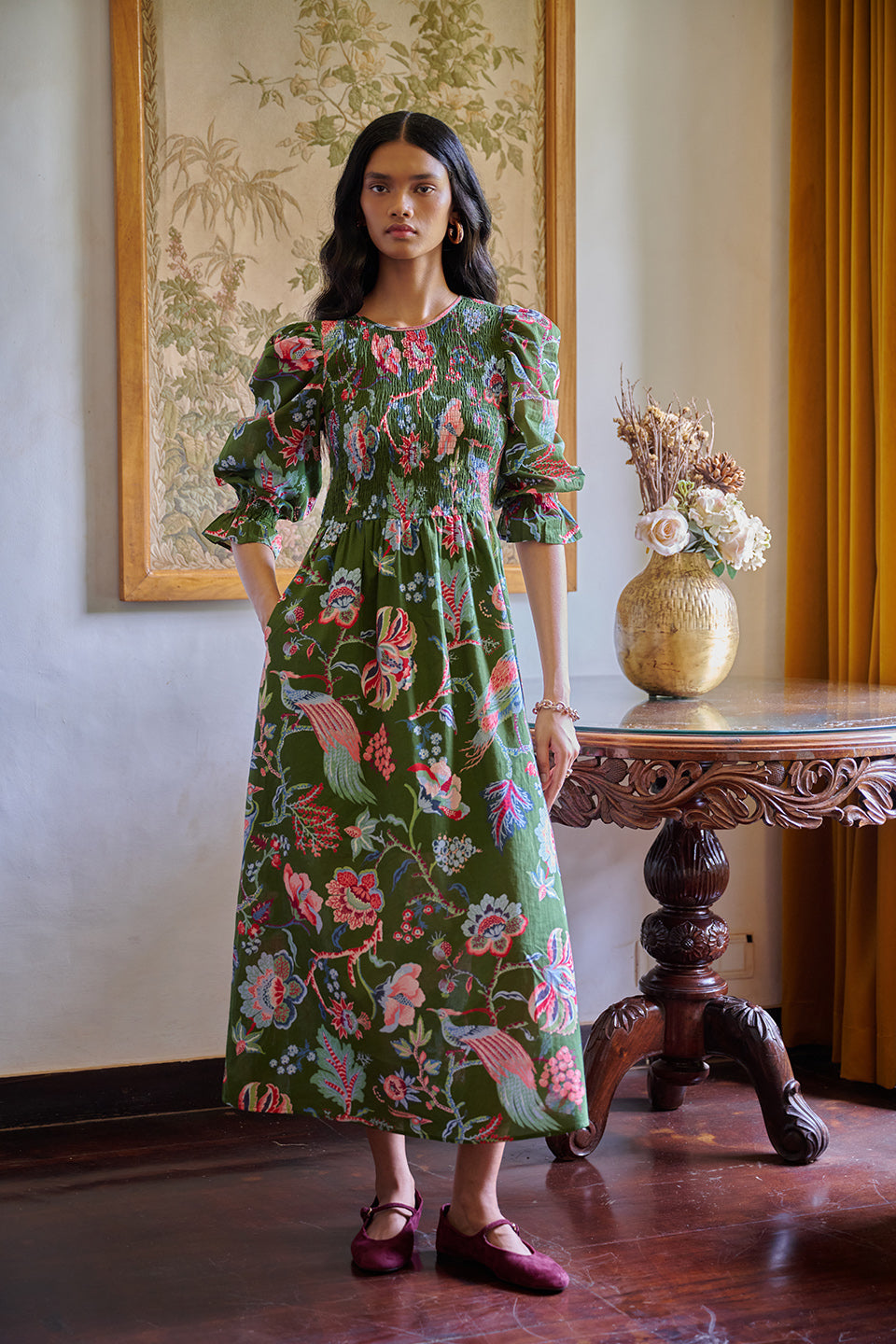 Queenie Dress Chintz Moss