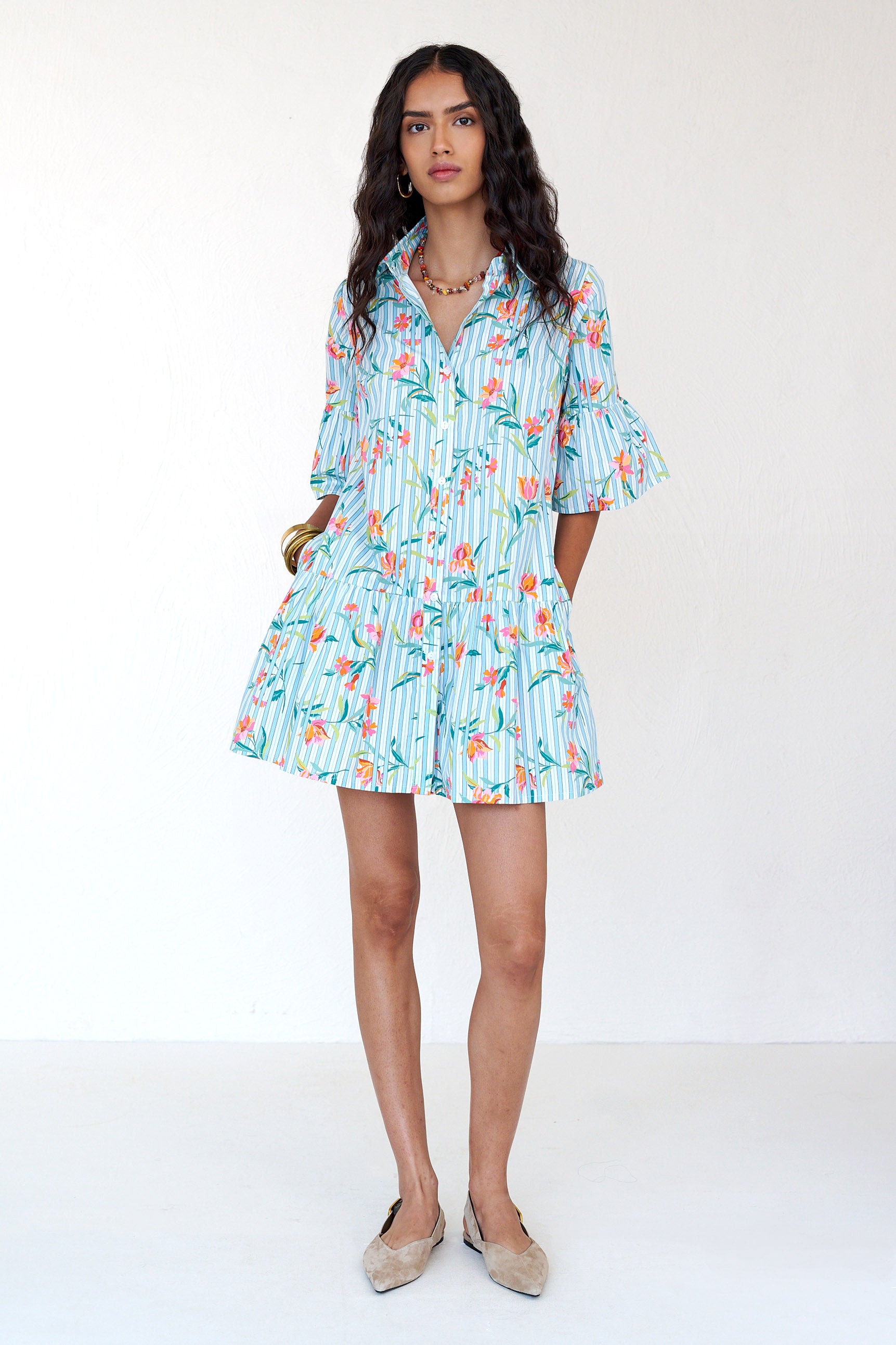 Hydra Mini Dress Orchid Pinstripe Placid
