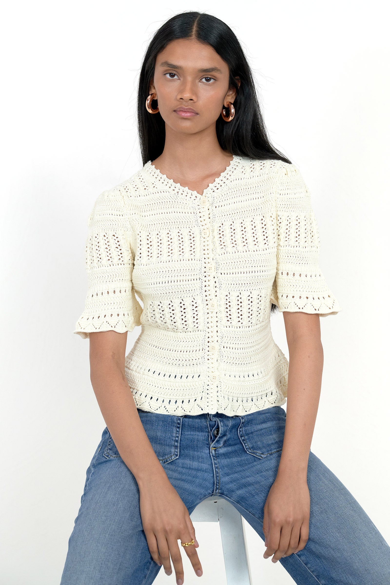 Laura Crochet Cardigan Ivory