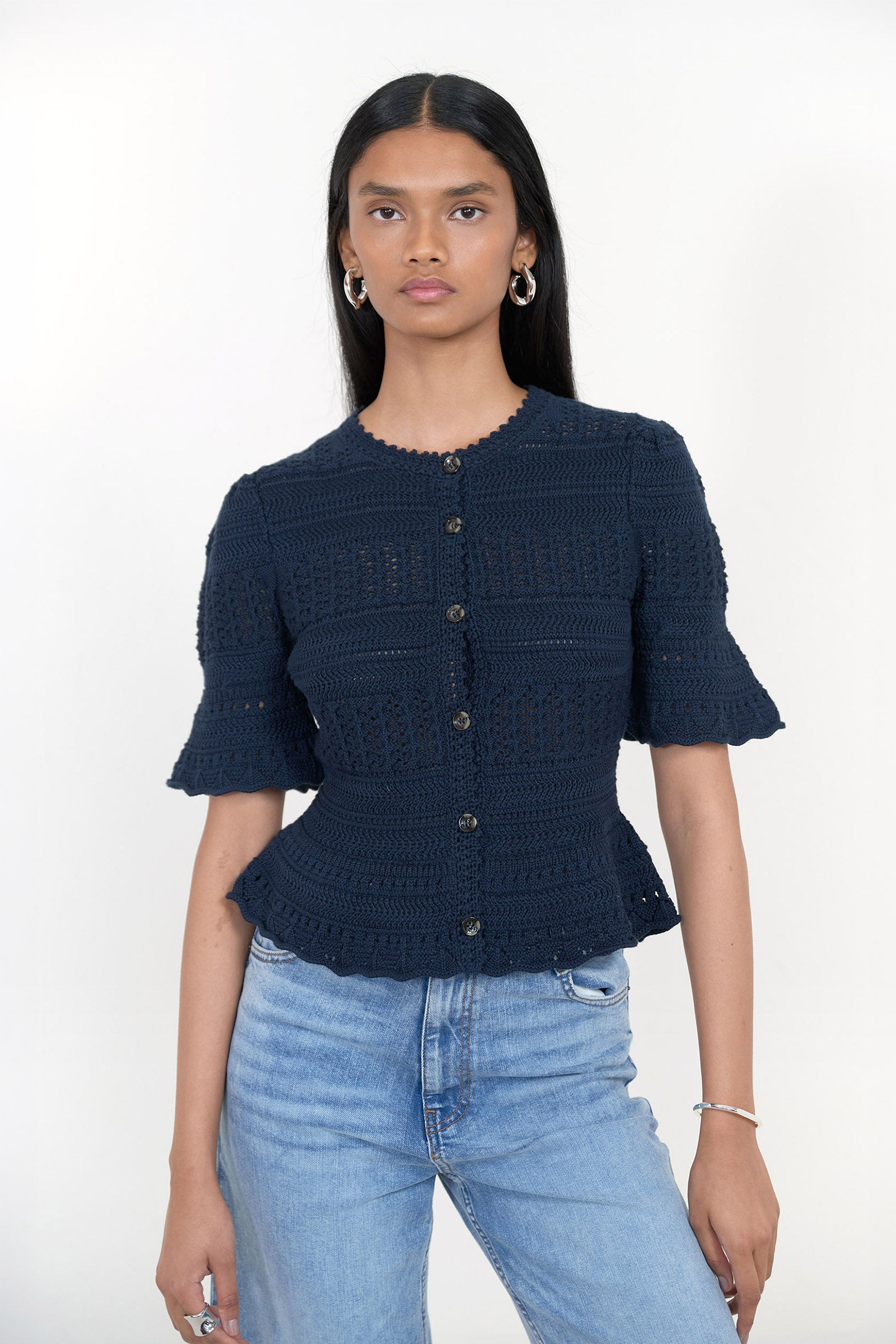 Laura Crochet Cardigan Navy