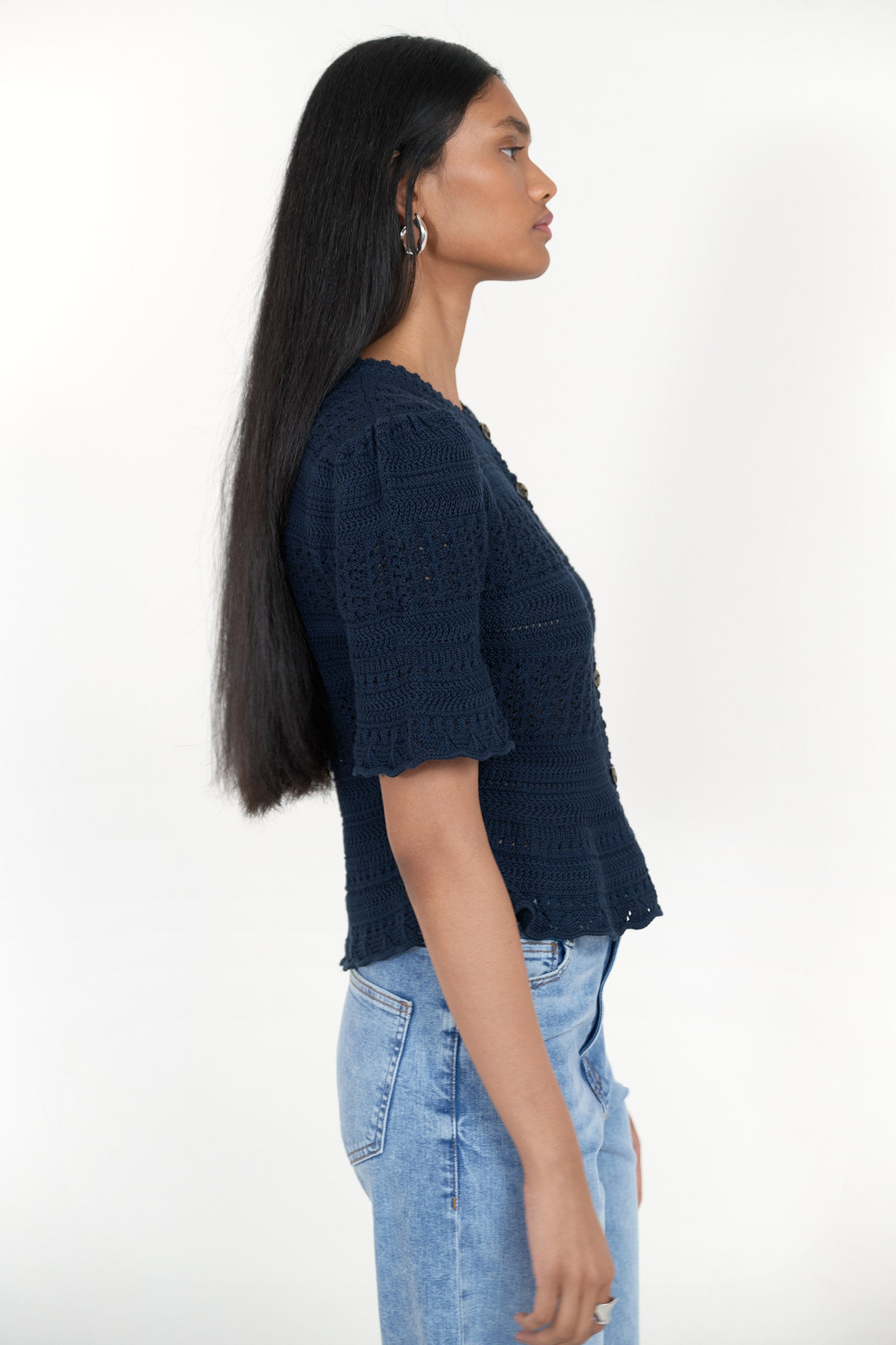 Laura Crochet Cardigan Navy
