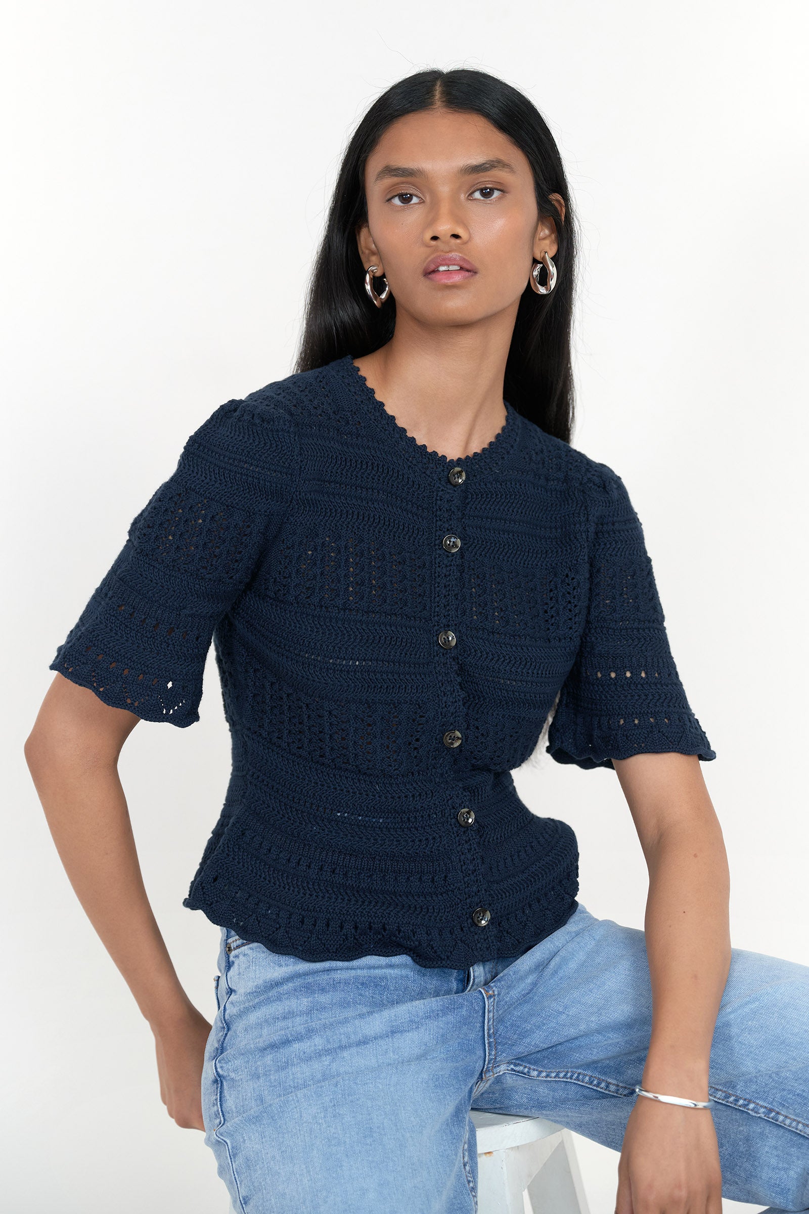 Laura Crochet Cardigan Navy