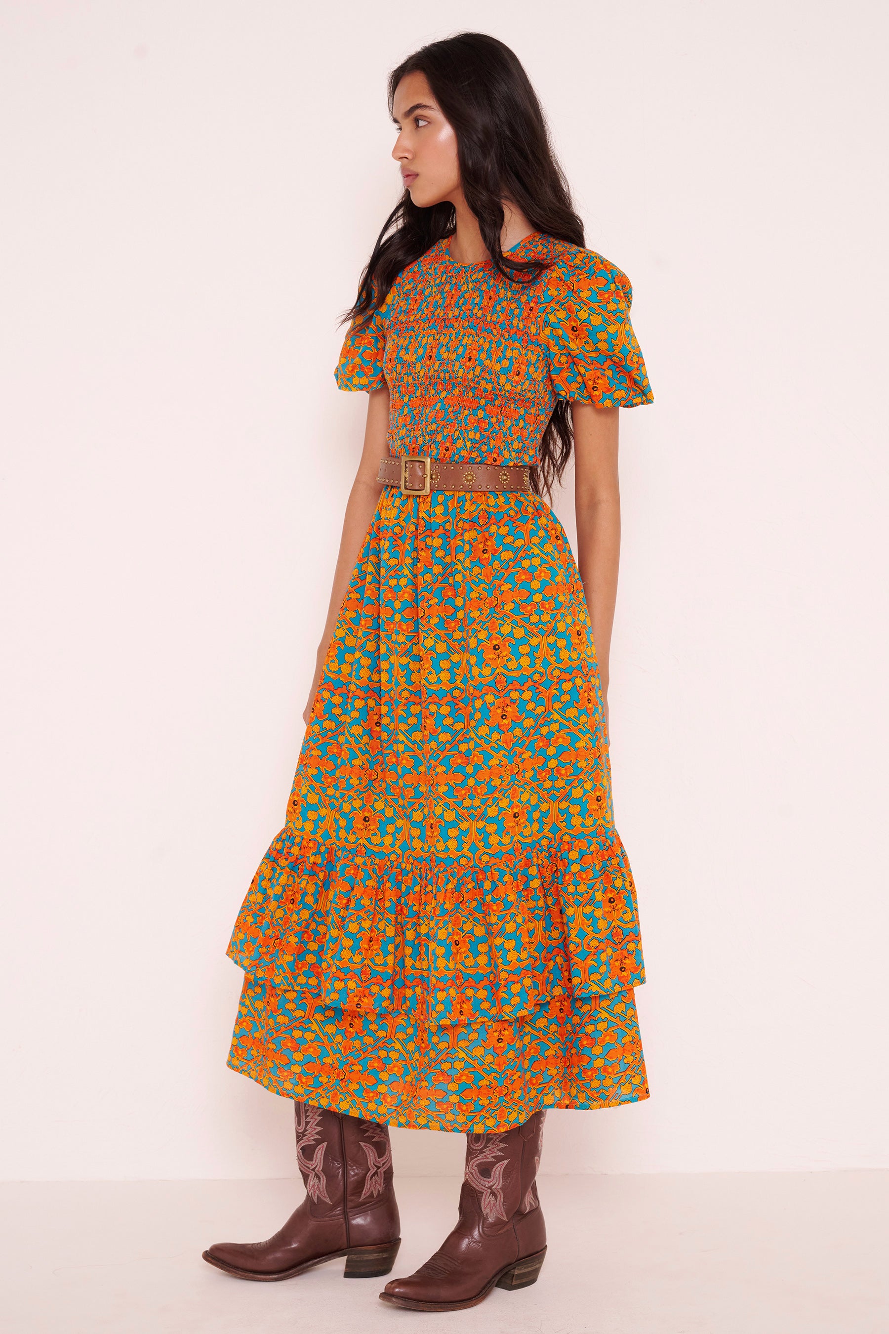 Quant Dress Ottoman Tile - Smocked Midi Dress