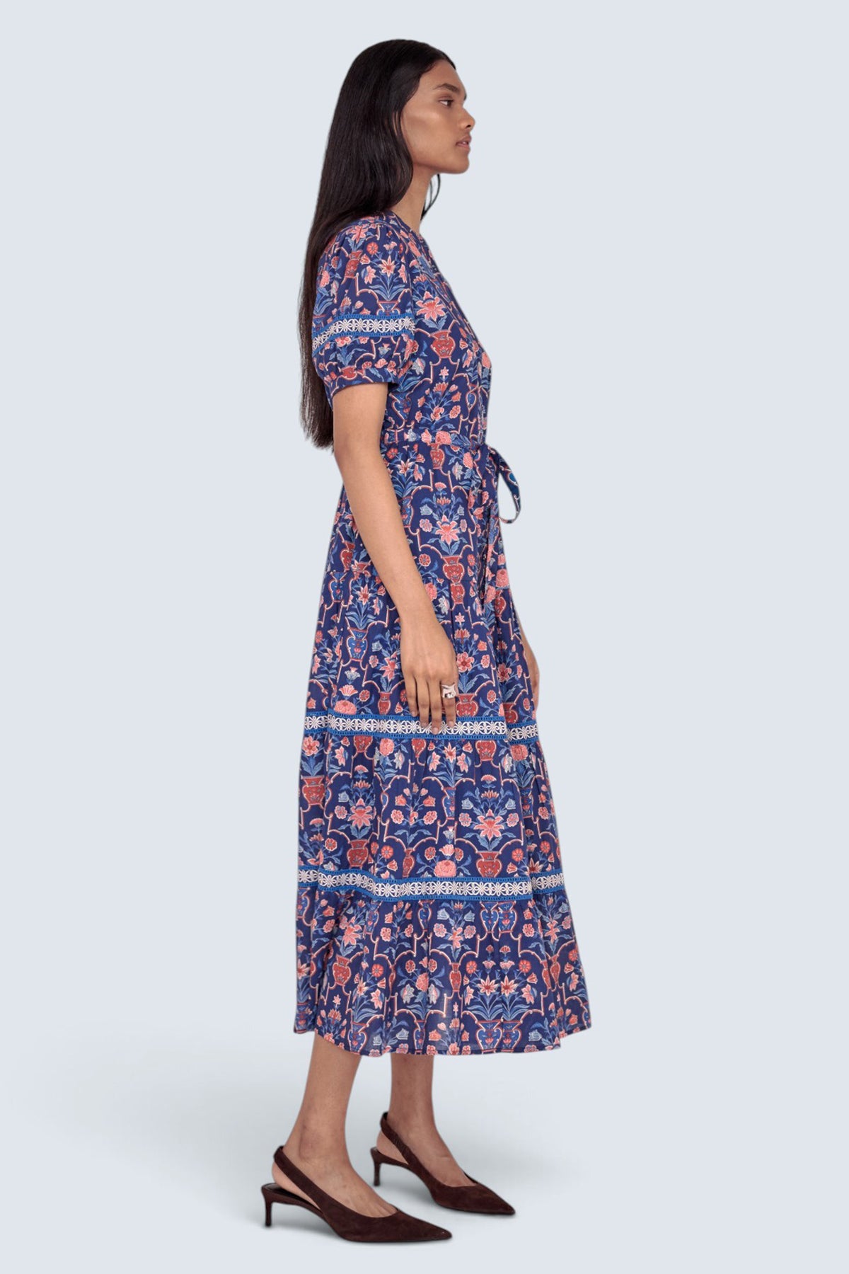 Saylor Dress Floral Vase Medieval Blue