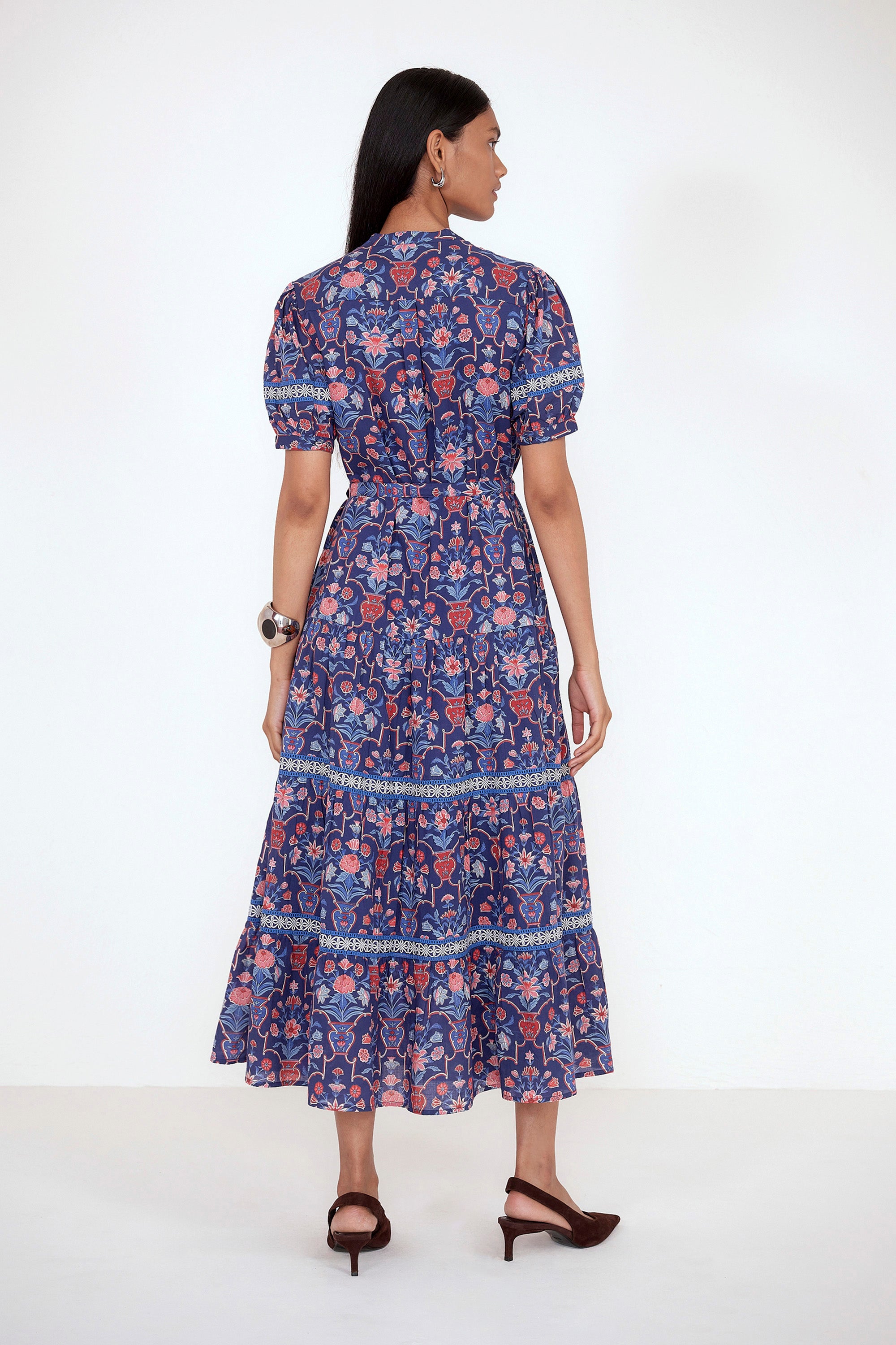 Saylor Dress Floral Vase Medieval Blue