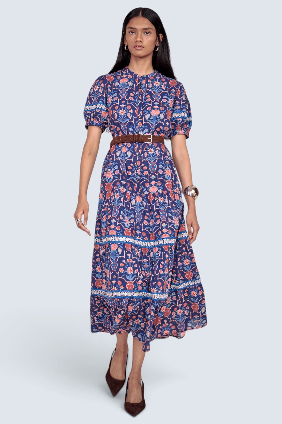 Saylor Dress Floral Vase Medieval Blue