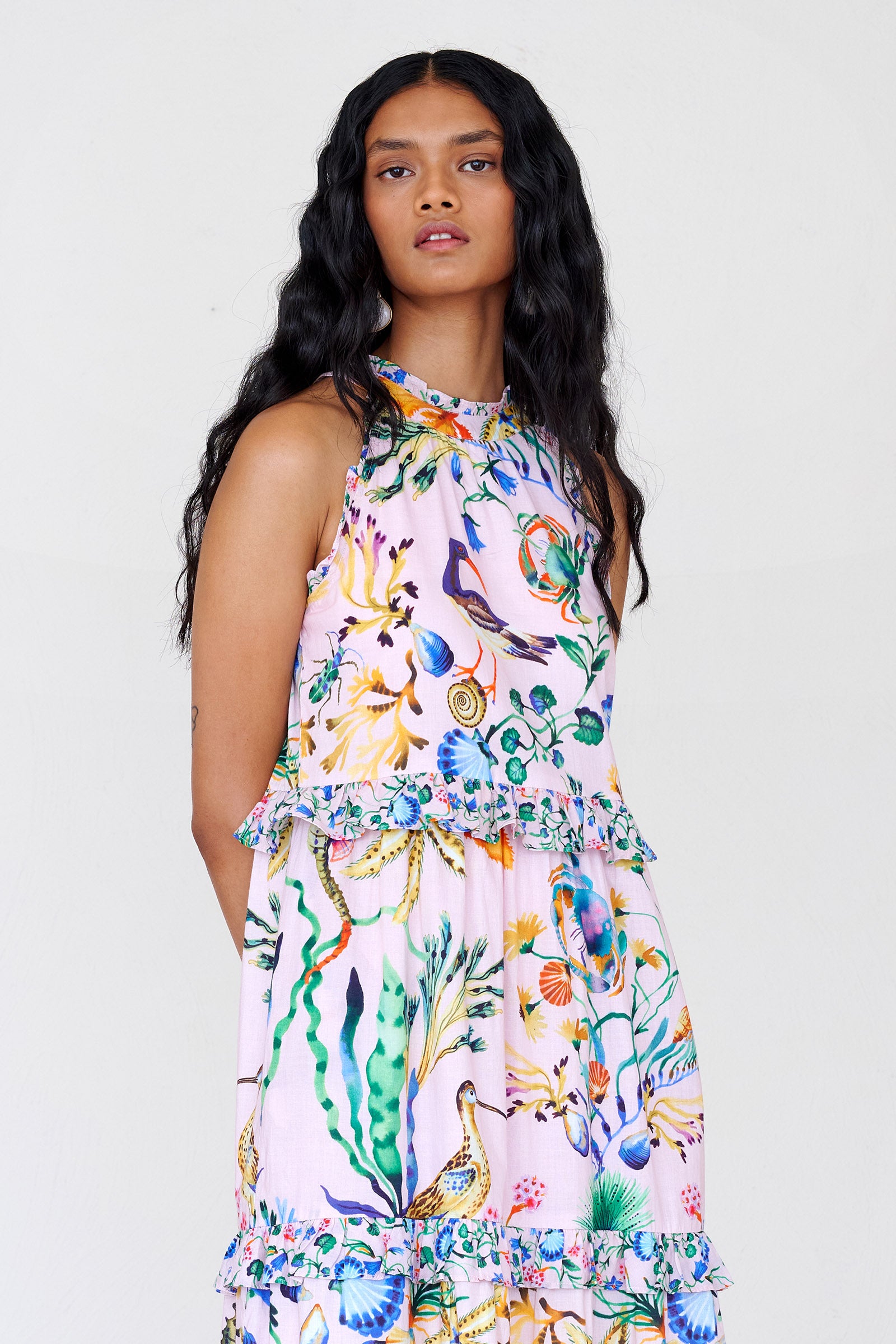 Amelia Dress Tidepool Conch - Versatile Halter Dress | Banjanan