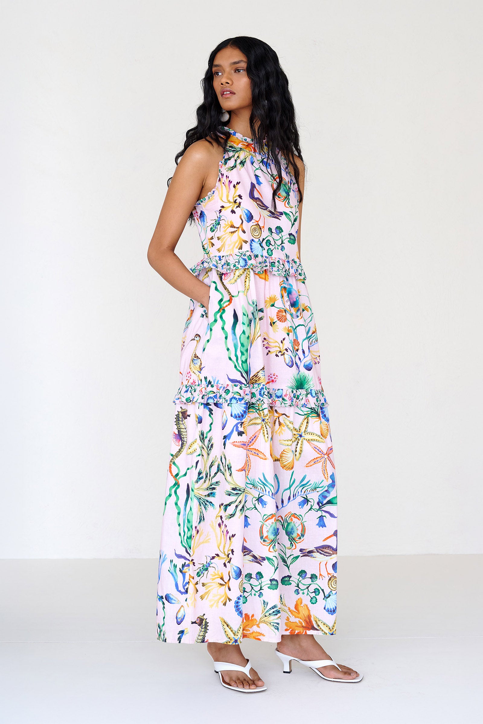 Amelia Dress Tidepool Conch - Versatile Halter Dress | Banjanan
