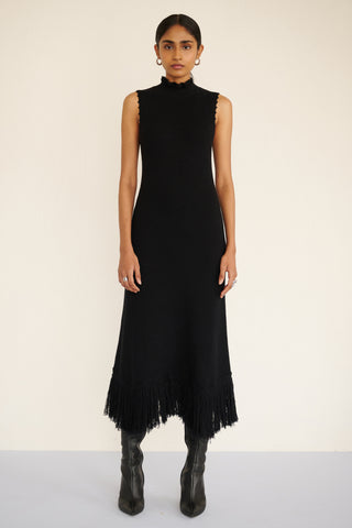 Amelia Fringe Dress  Black