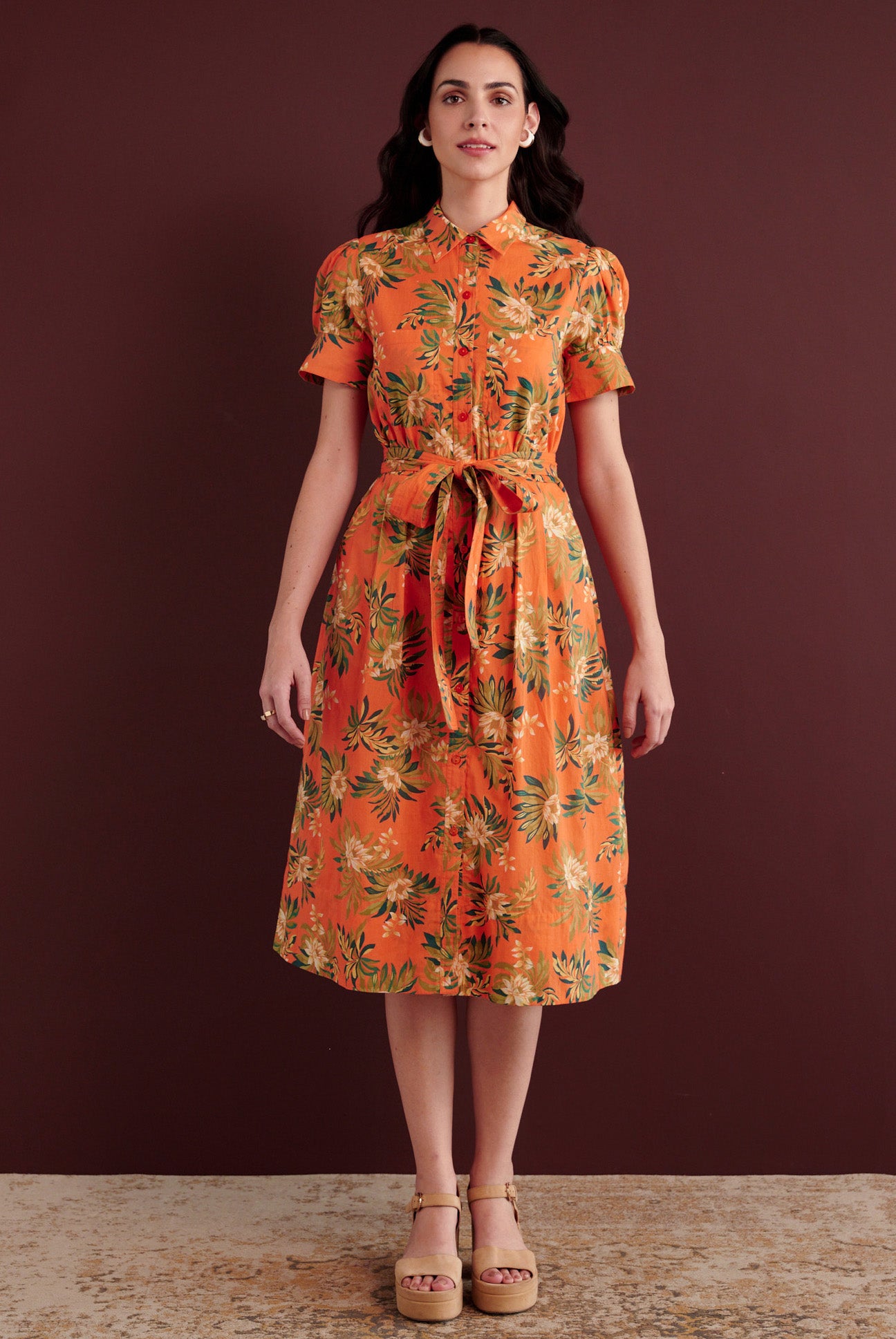 Barbara Dress Artichoke Flower Melon - Military-Inspired Day Dress