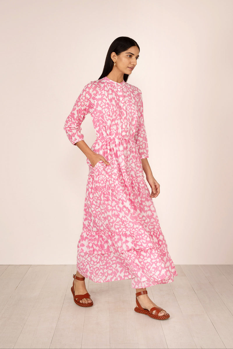 Bazaar Dress Ikat Floral Fuchsia