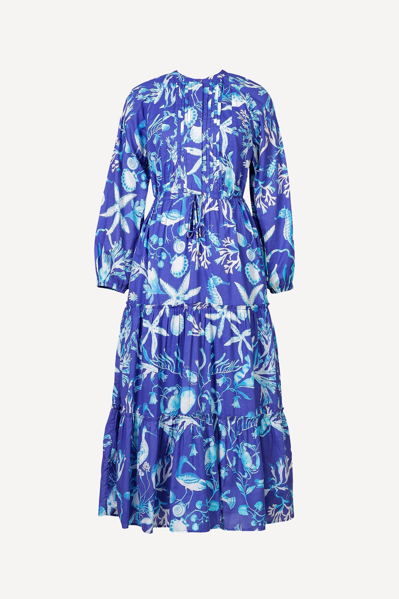 Bazaar Dress Tidepool Cyan - Elegant Tiered Ankle Dress | Banjanan