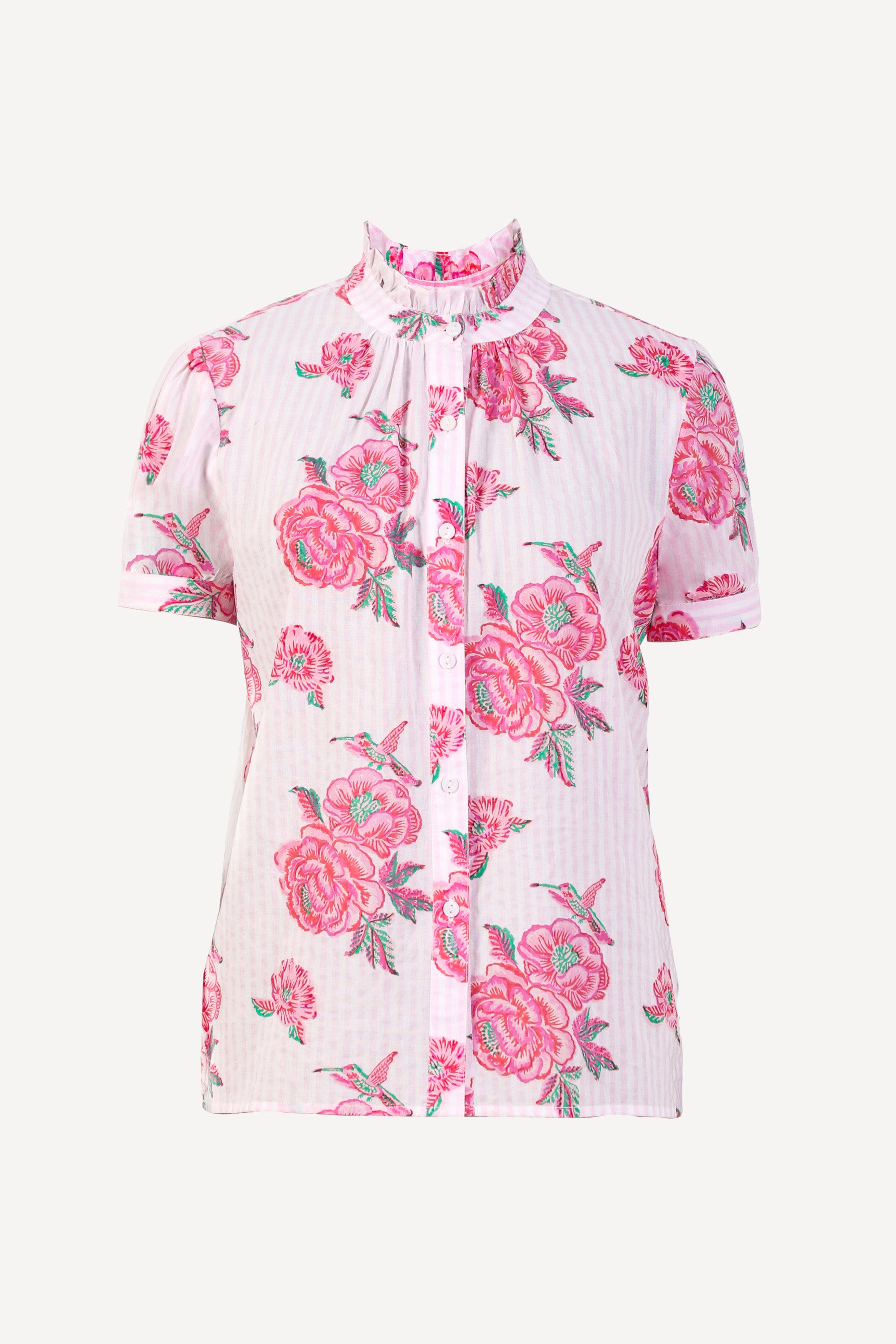 トップス Treaturself Rose accent shirt blouse PNK Georgette shirt with flounce, antique rose | Marina Rinaldi