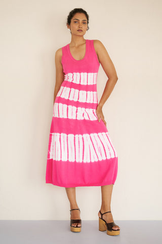 Genoa Tie Dye Dress  Fuchsia