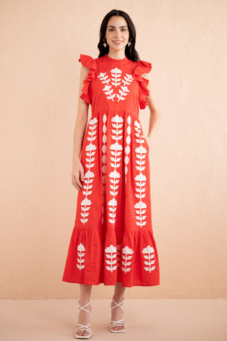 Hannah Dress Applique Embroidery High Risk Red