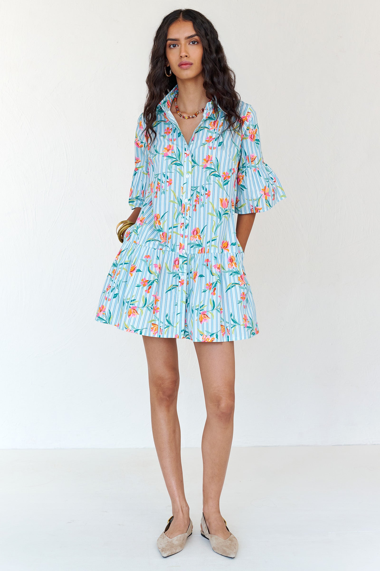 Hydra Mini Dress Orchid Pinstripe Placid