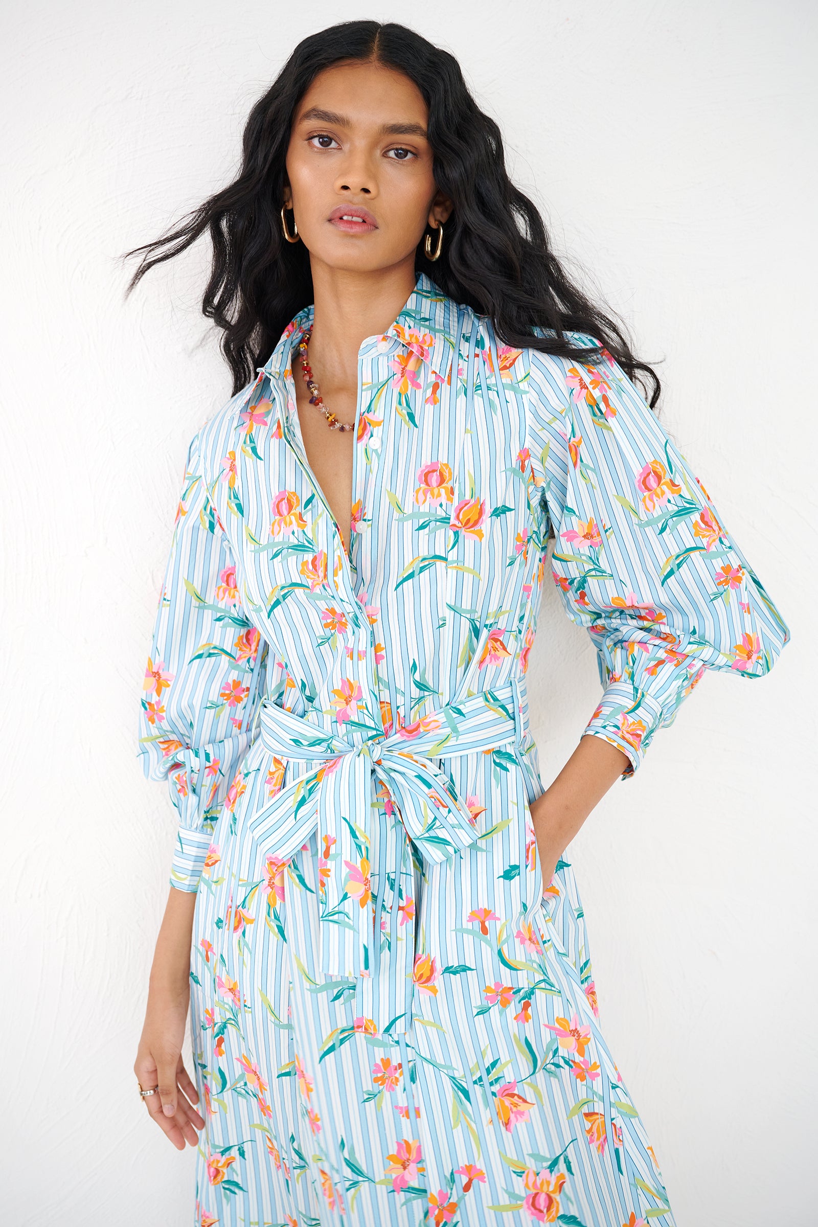 Harris Shirt Dress Orchid Pinstripe Placid - Fitted Shirtdress
