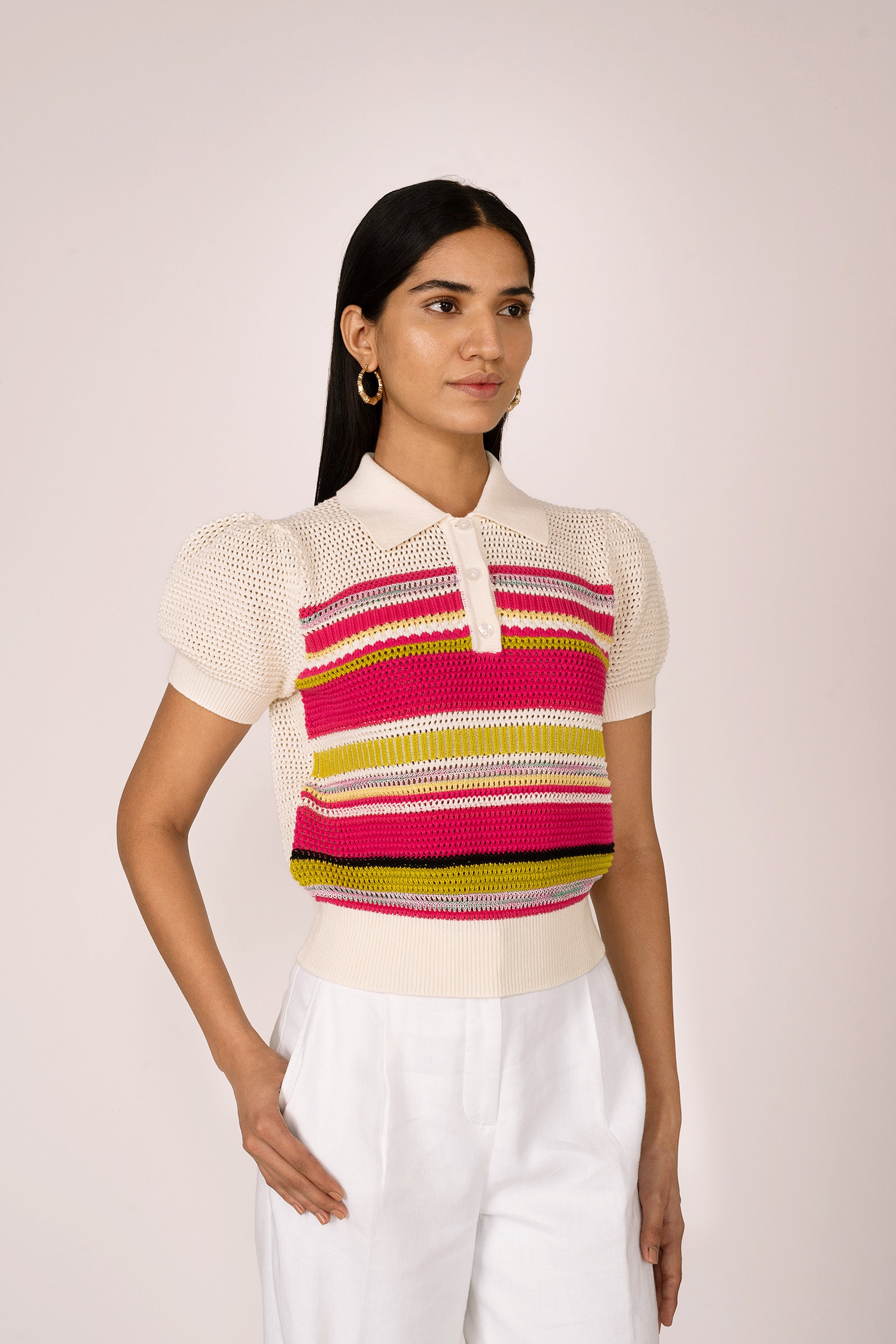 Lily Knit Polo Stripe Multi