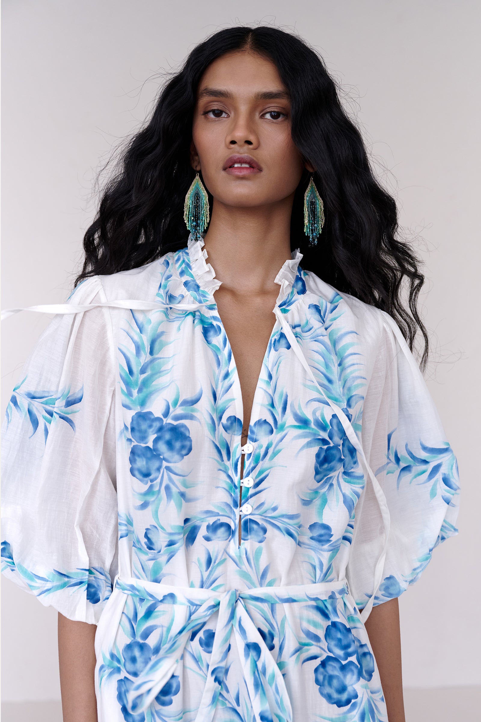 Liza Dress Bagh Bouquet Cyan