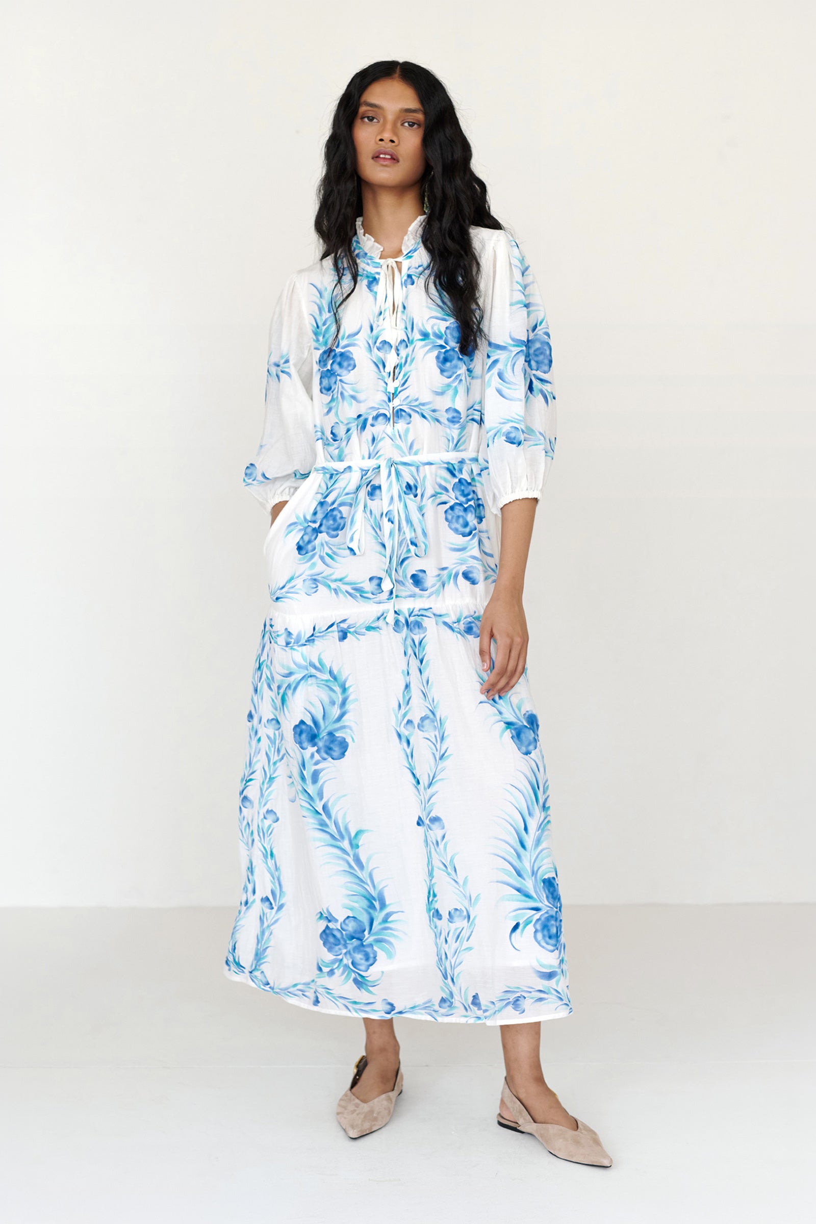 Liza Dress Bagh Bouquet Cyan