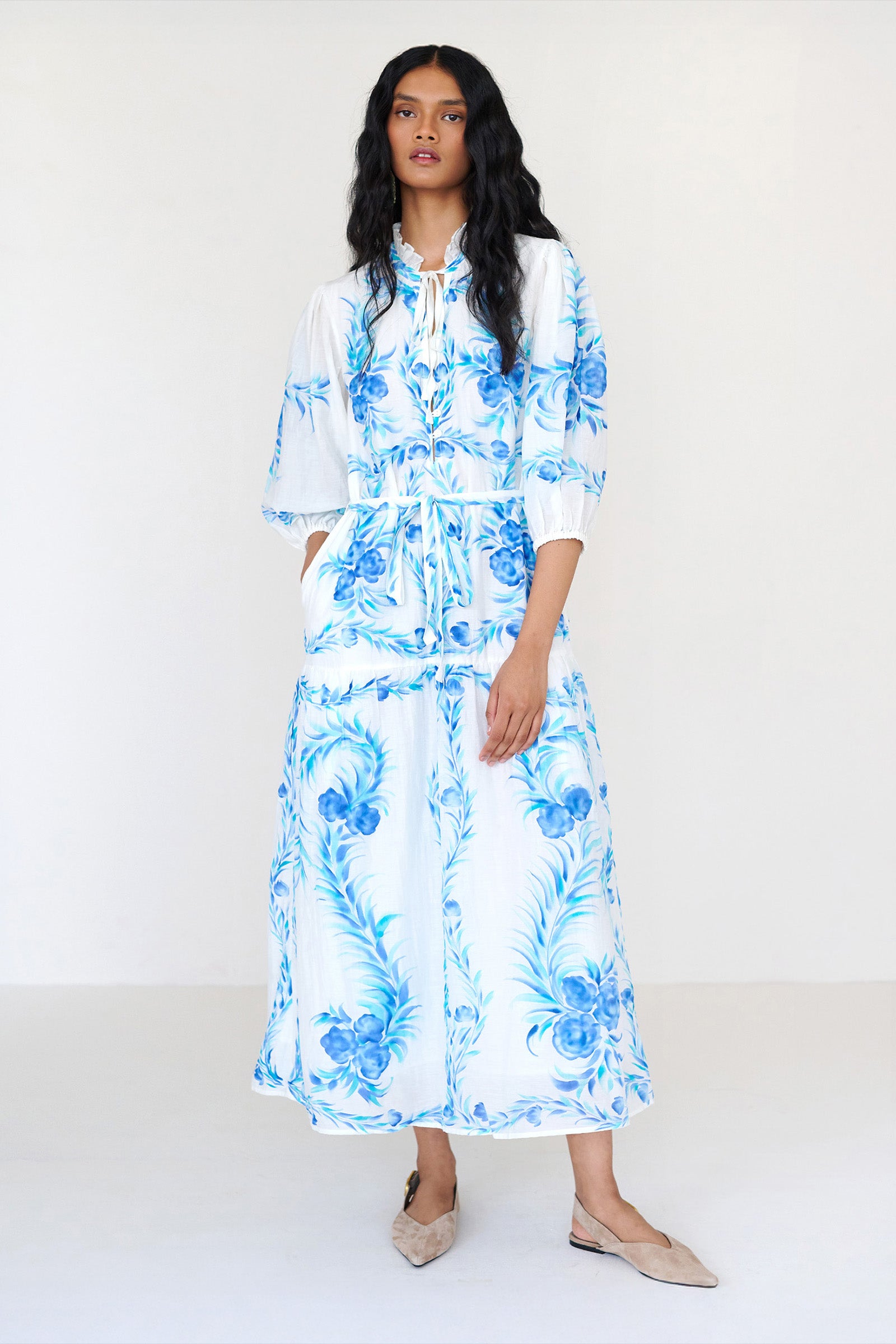 Liza Dress Bagh Bouquet Cyan