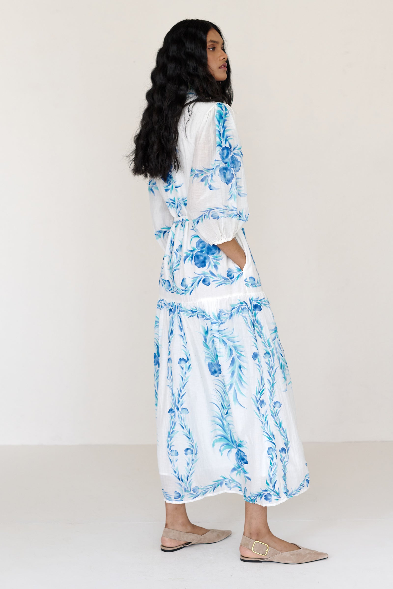 Liza Dress Bagh Bouquet Cyan