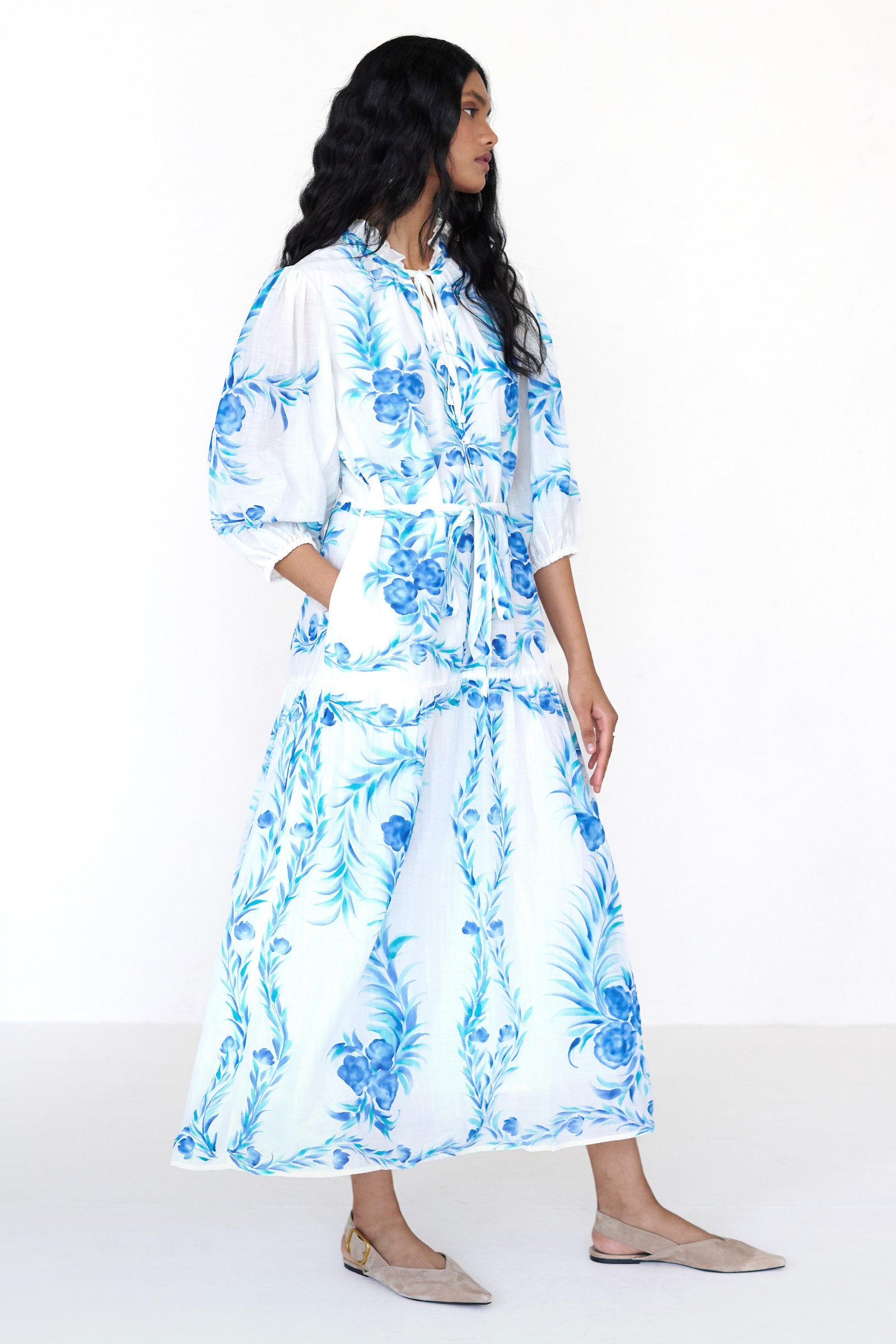 Liza Dress Bagh Bouquet Cyan