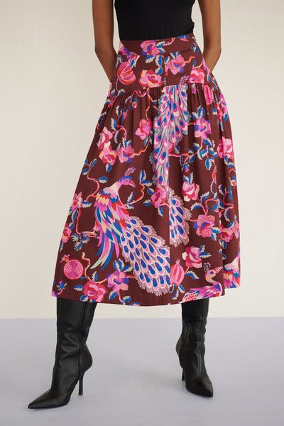 Melodie Skirt Bukhara Peacock Rum - Classic Gathered Skirt | Banjanan