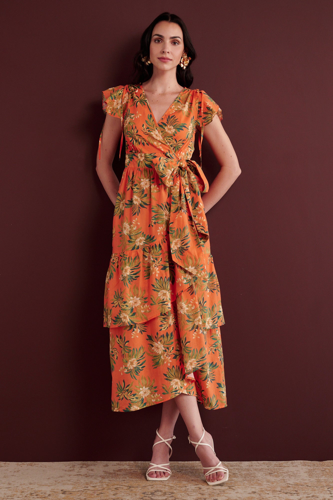 Mercy Dress Artichoke Flower Melon - Versatile Wrap Dress | Banjanan