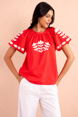 Rada Top Applique Embroidery High Risk Red