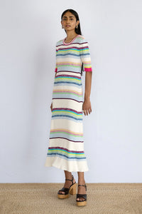 Side view of model standing, wearing Calla Dress Opal Ombre.