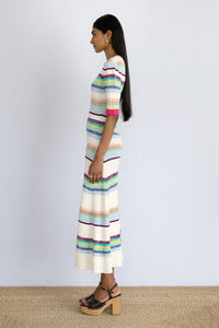 Side view of model standing, wearing Calla Dress Opal Ombre.