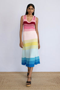 Model stepping forward wearing Genoa Dress Bloom Ombre