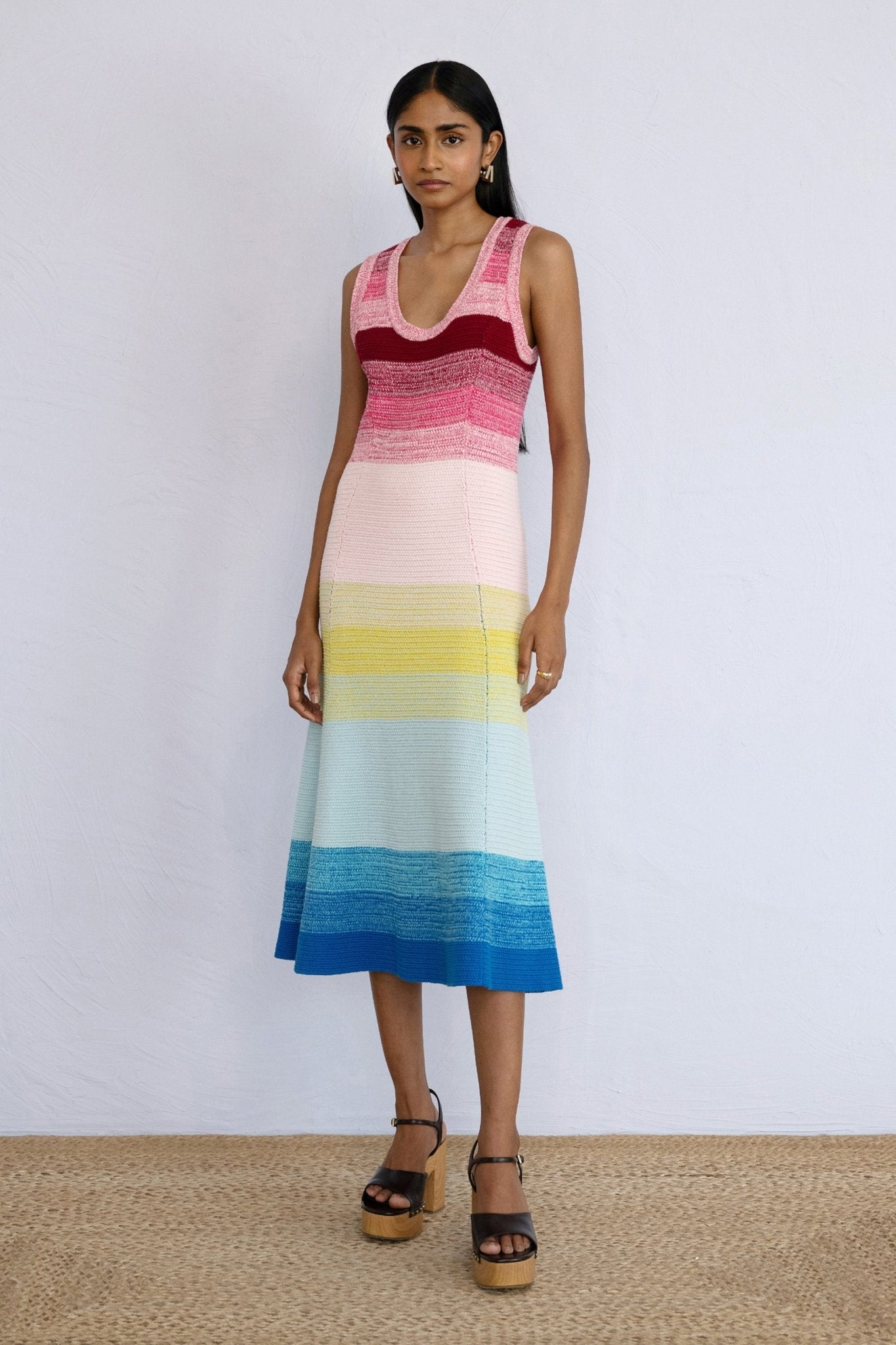 Model standing wearing Genoa Dress Bloom Ombre