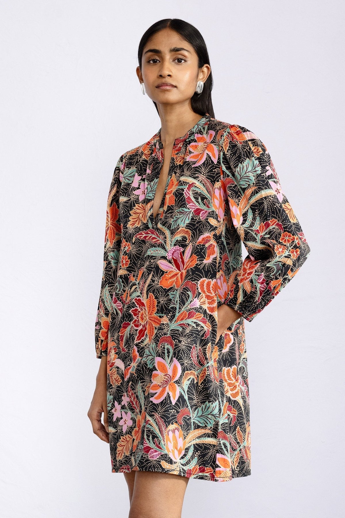 Banjanan lorene outlet printed tier dress Floral Long Sleeve Yellow Medium